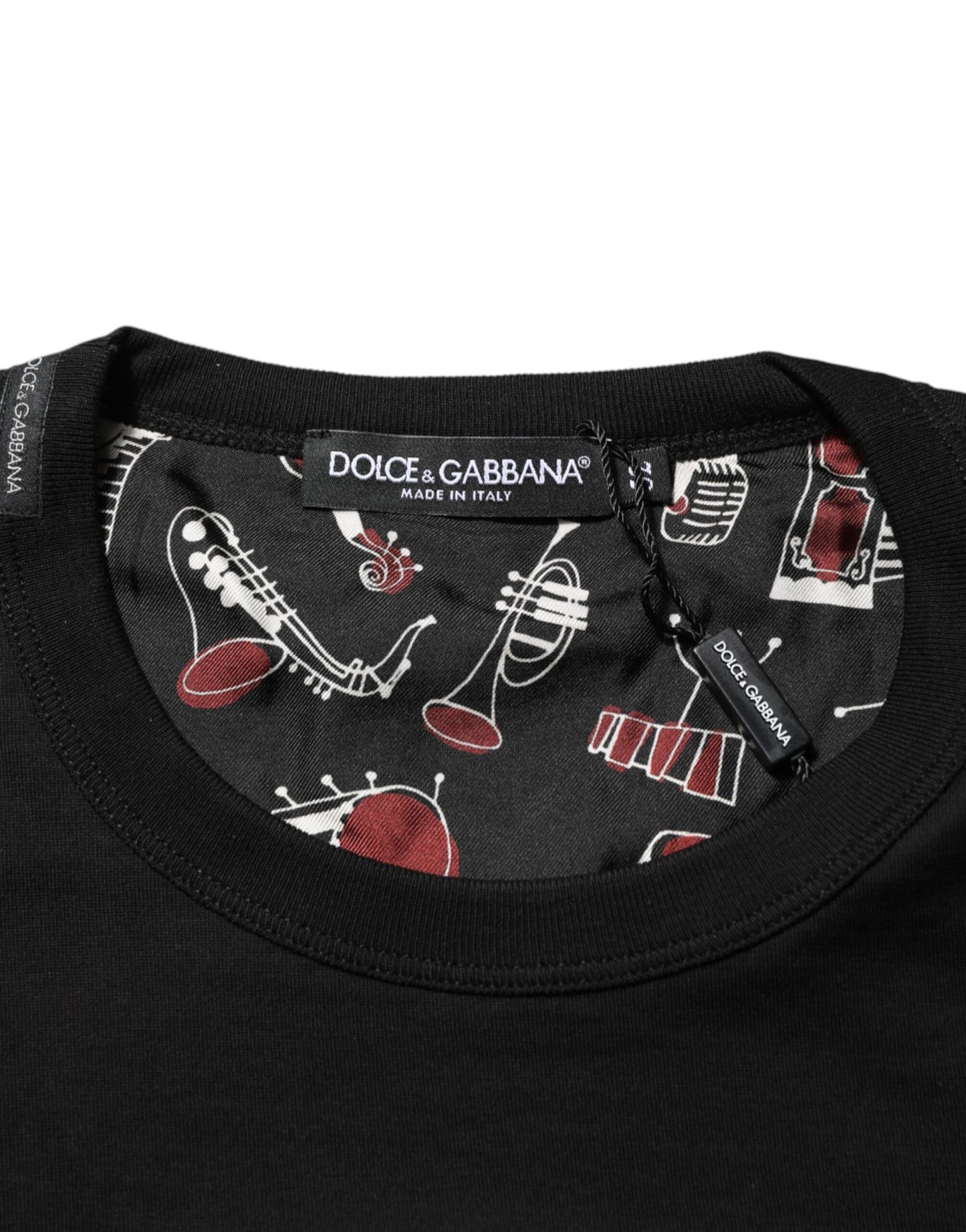 Dolce & Gabbana Black Musical Print Cotton Crew Neck T-shirt Mens T-Shirt