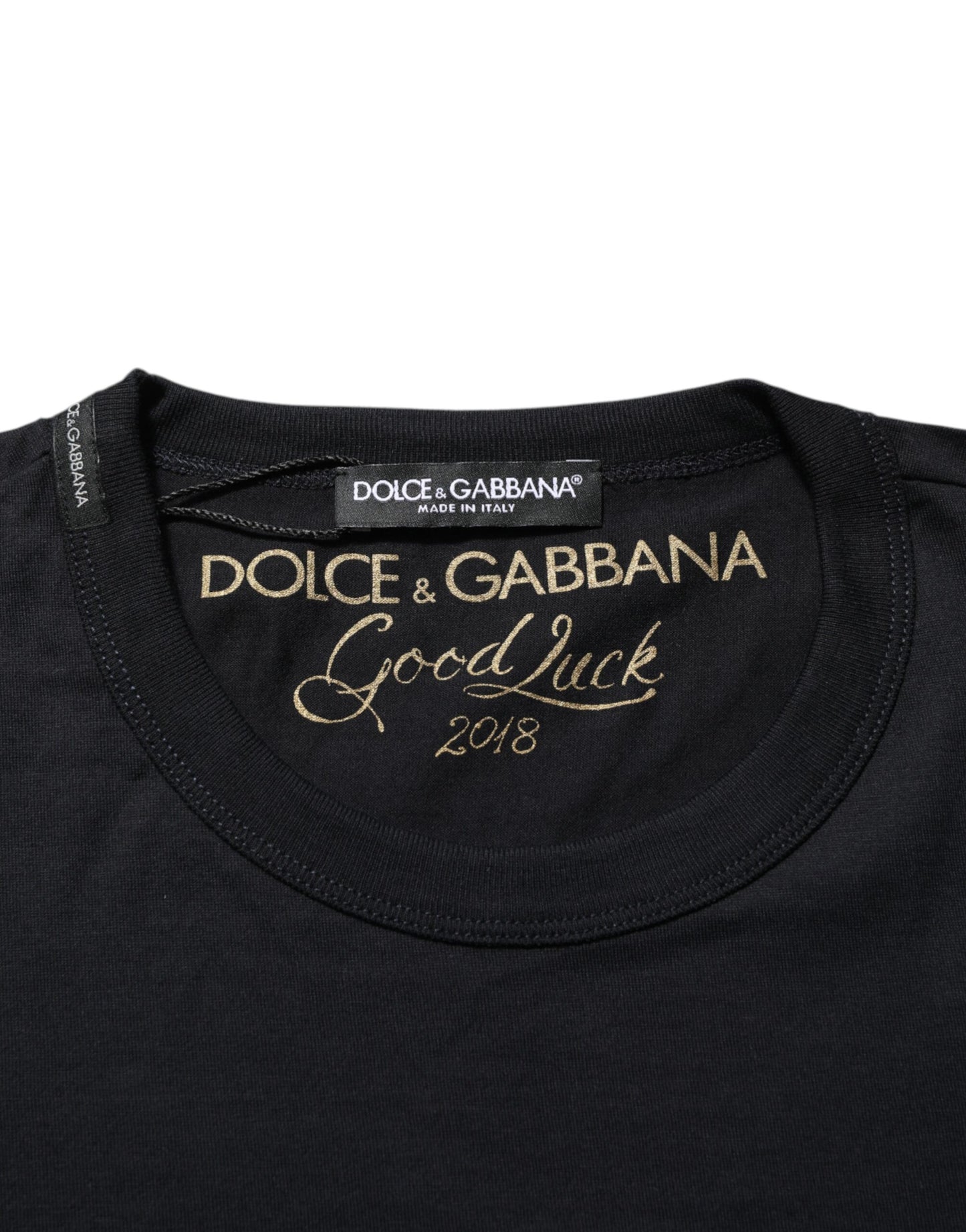 Dolce & Gabbana Black Goodluck 2018 Cotton Crew Neck T-shirt Mens T-Shirt