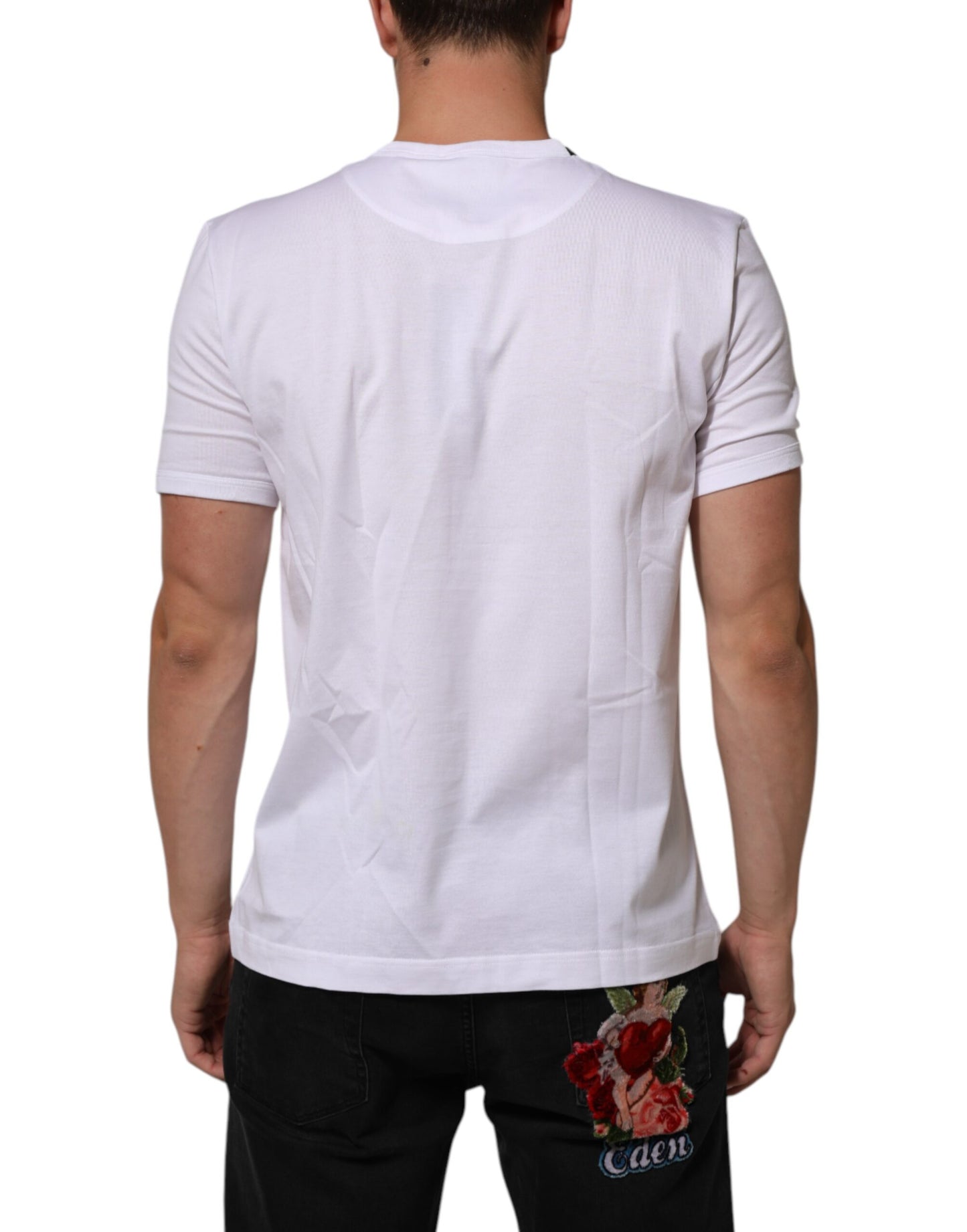 Dolce & Gabbana White Goodluck 2021 Cotton Crew Neck  T-shirt Mens T-Shirt