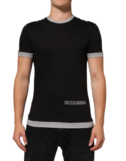 Dolce & Gabbana Black Cotton Logo Print Men Crew Neck T-shirt Mens T-Shirt