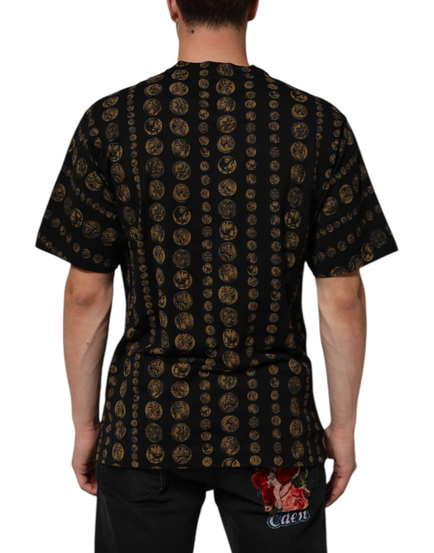 Dolce & Gabbana Black Cotton Coin Print Crew Neck T-shirt Mens T-Shirt