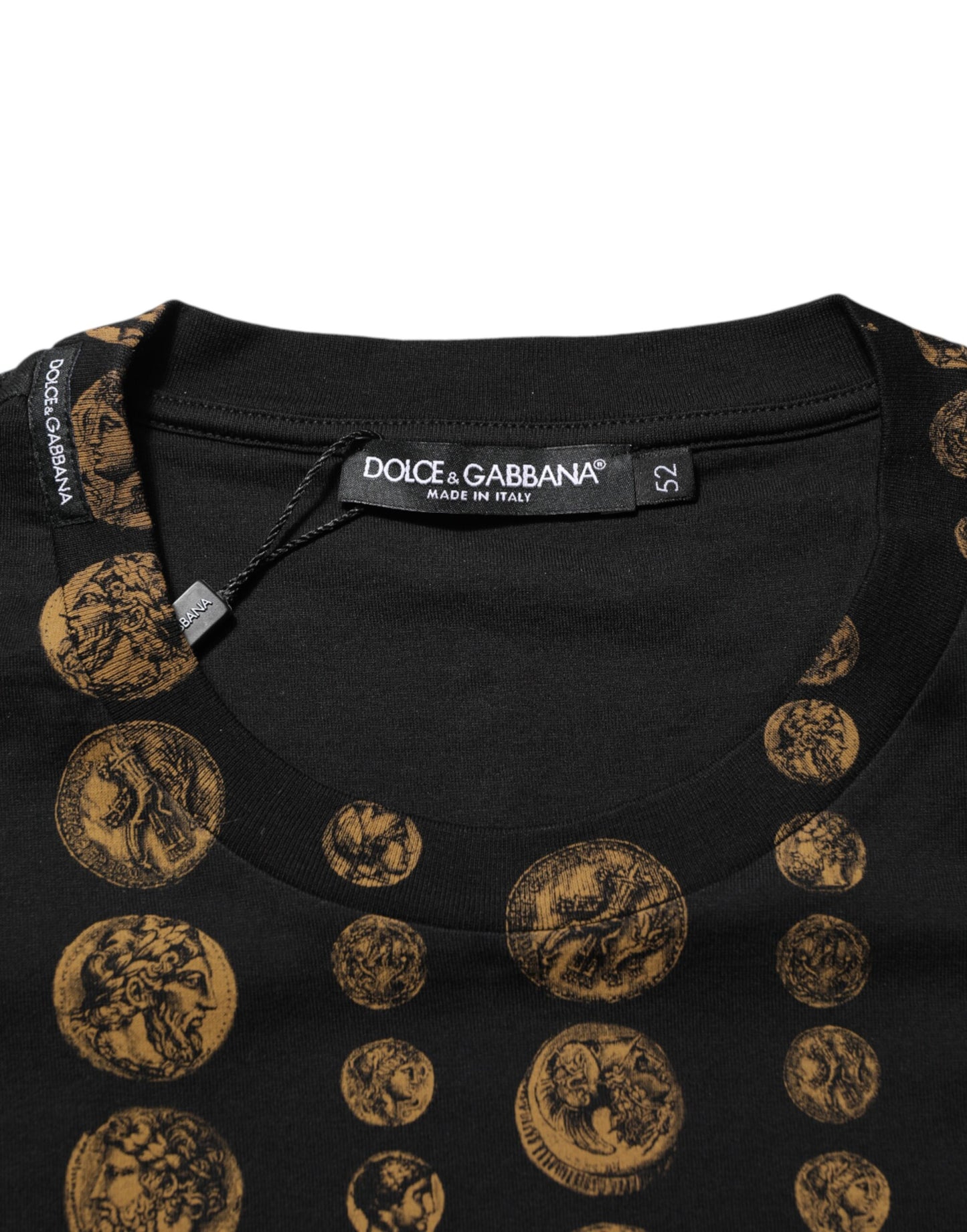Dolce & Gabbana Black Cotton Coin Print Crew Neck T-shirt Mens T-Shirt