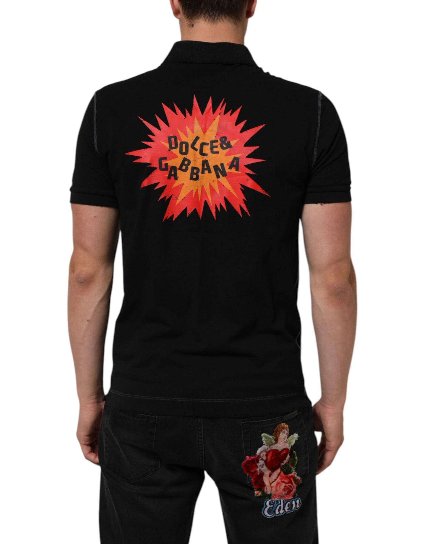Dolce & Gabbana Black Cotton Graphic Print PoloShirt T-shirt Mens T-Shirt