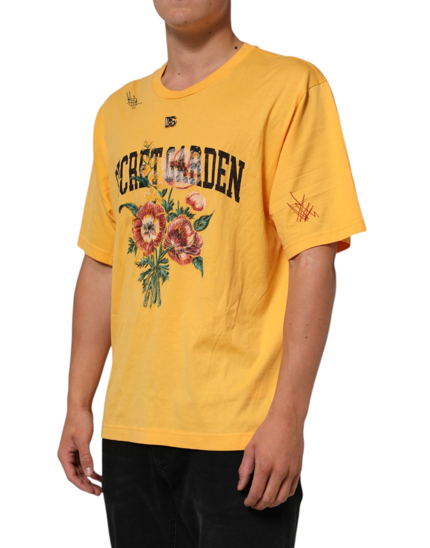 Dolce & Gabbana Yellow Secret Graden Floral Cotton Crew Neck T-shirt Mens T-Shirt