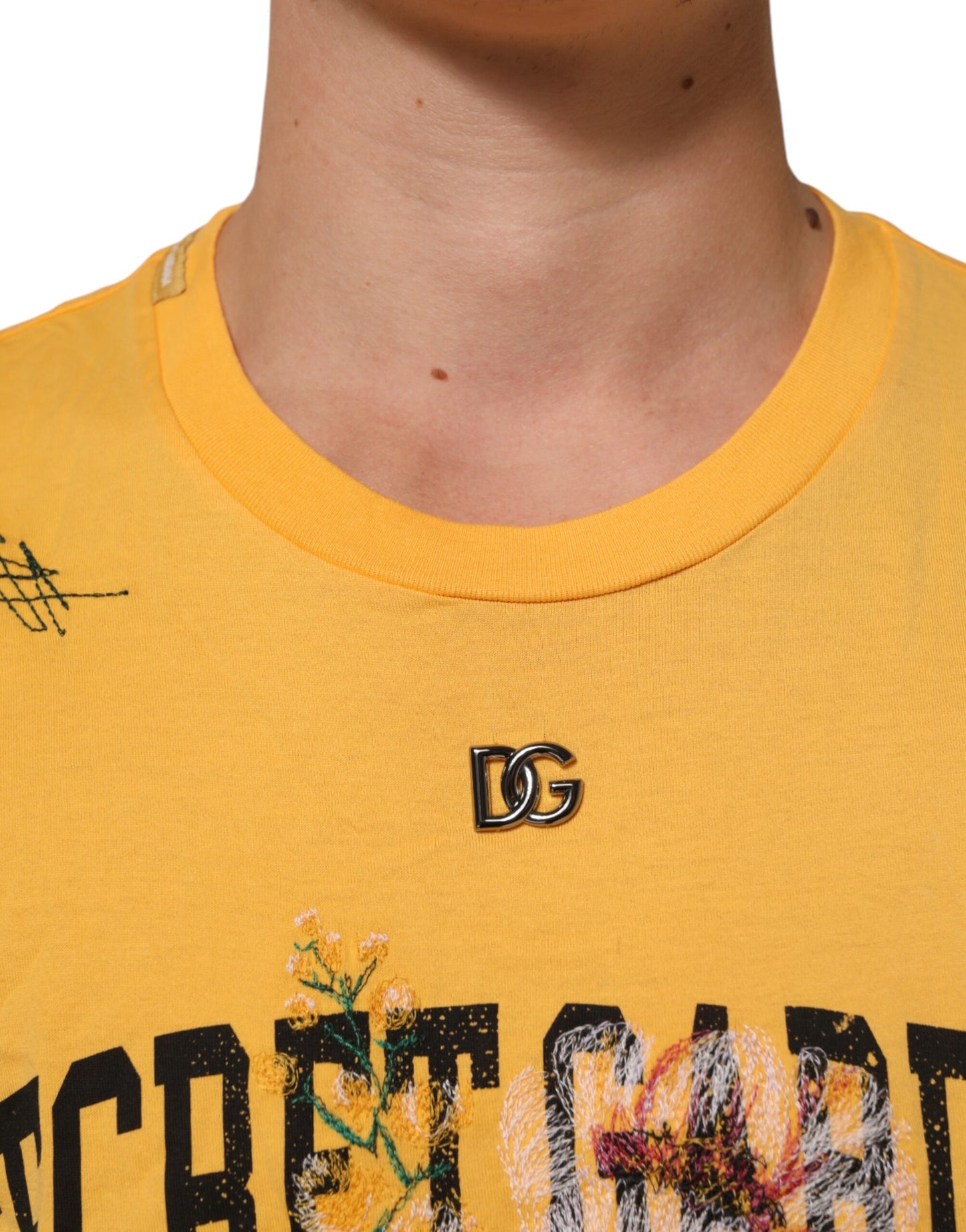 Dolce & Gabbana Yellow Secret Graden Floral Cotton Crew Neck T-shirt Mens T-Shirt