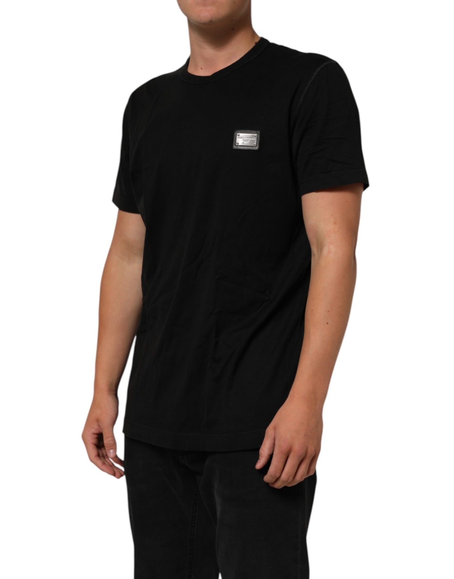 Dolce & Gabbana Black Logo Plaque Cotton Crew Neck T-shirt Mens T-Shirt