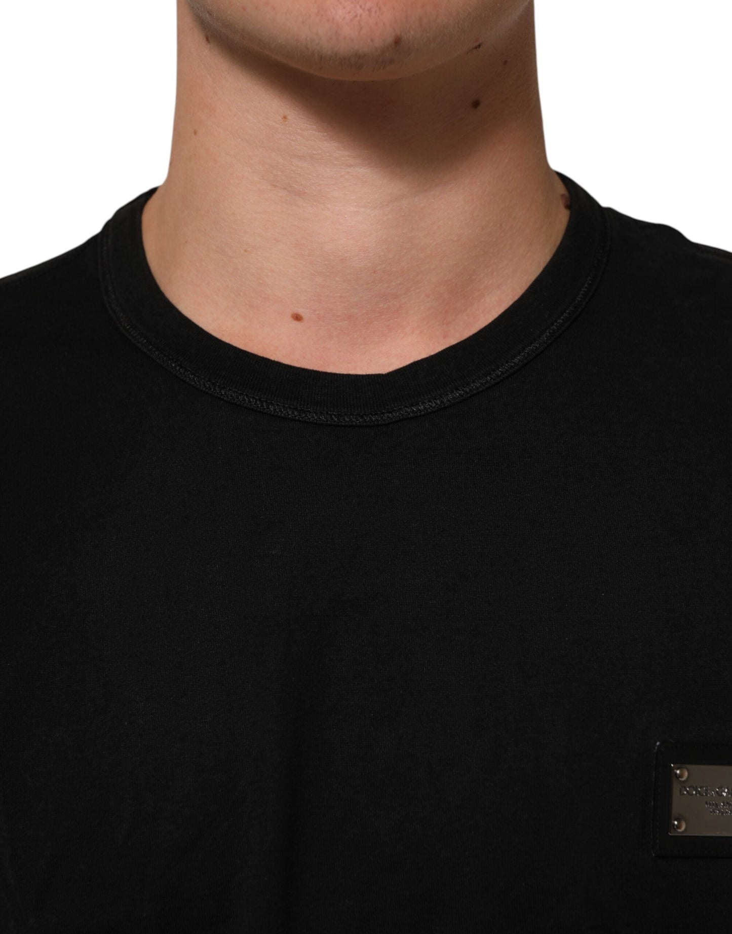 Dolce & Gabbana Black Logo Plaque Cotton Crew Neck T-shirt Mens T-Shirt