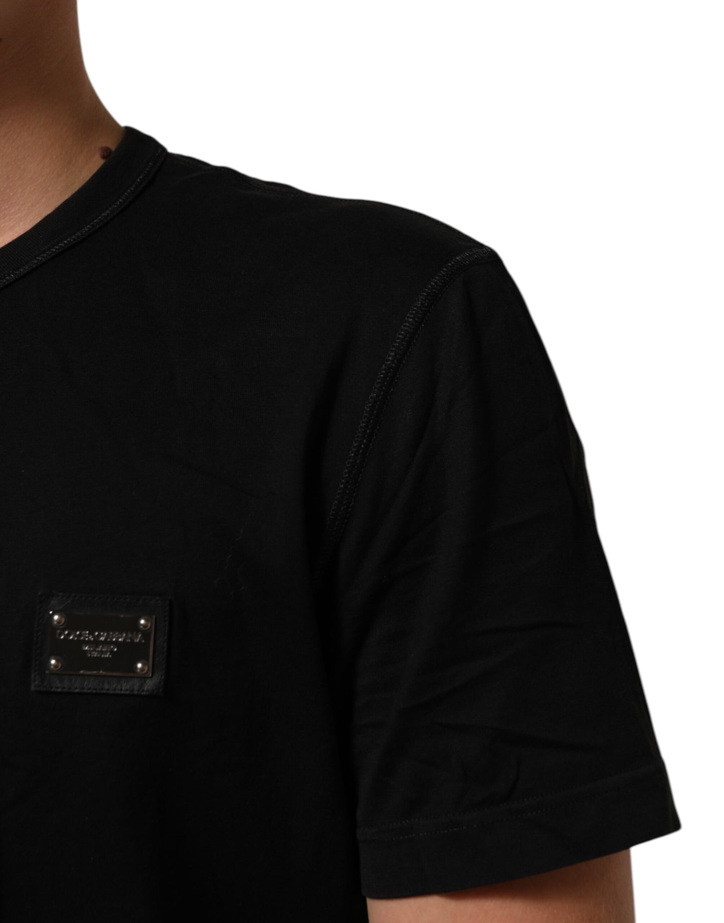 Dolce & Gabbana Black Logo Plaque Cotton Crew Neck T-shirt Mens T-Shirt
