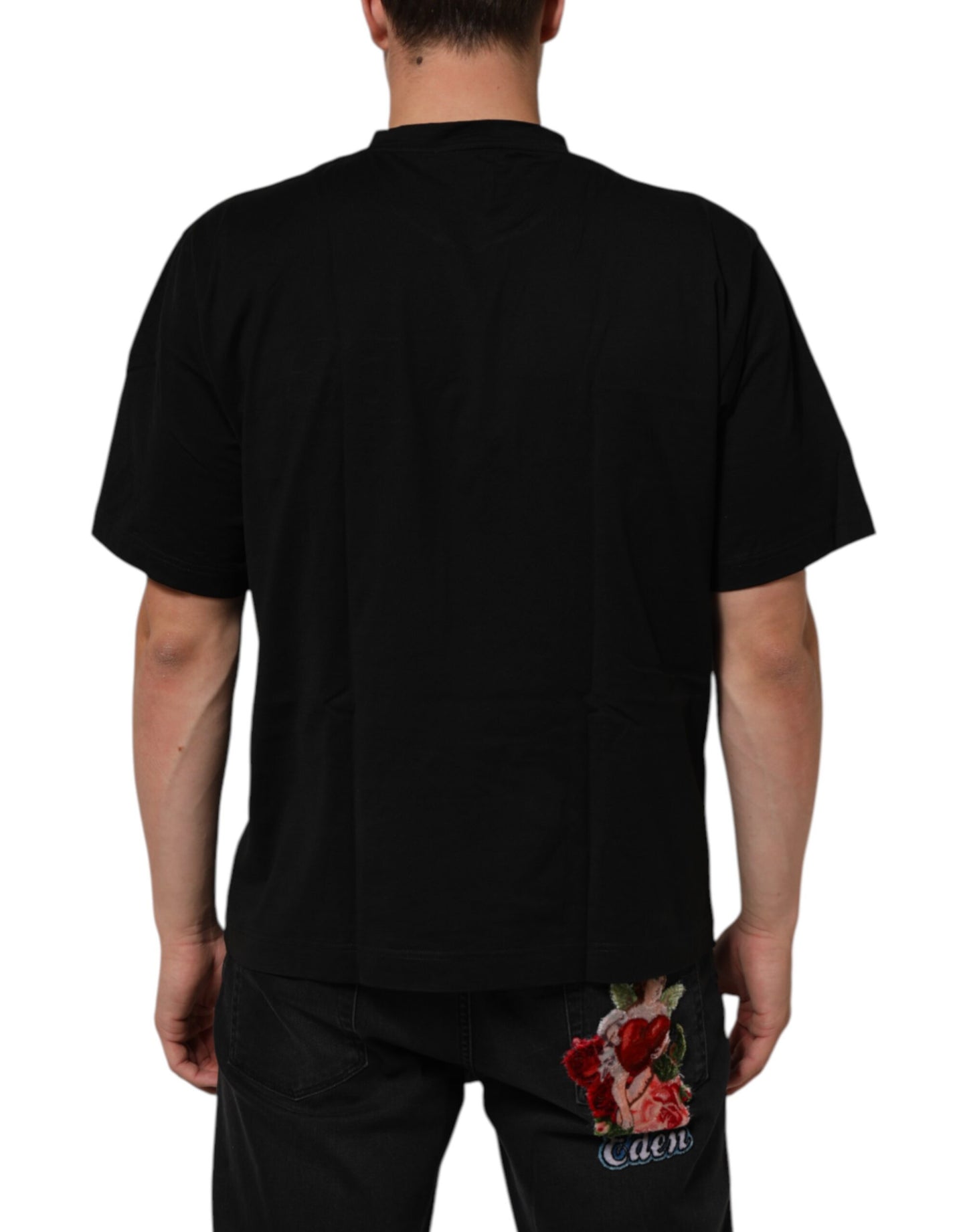 Dolce & Gabbana Black Logo Patch Cotton Men Crew Neck T-shirt Mens T-Shirt