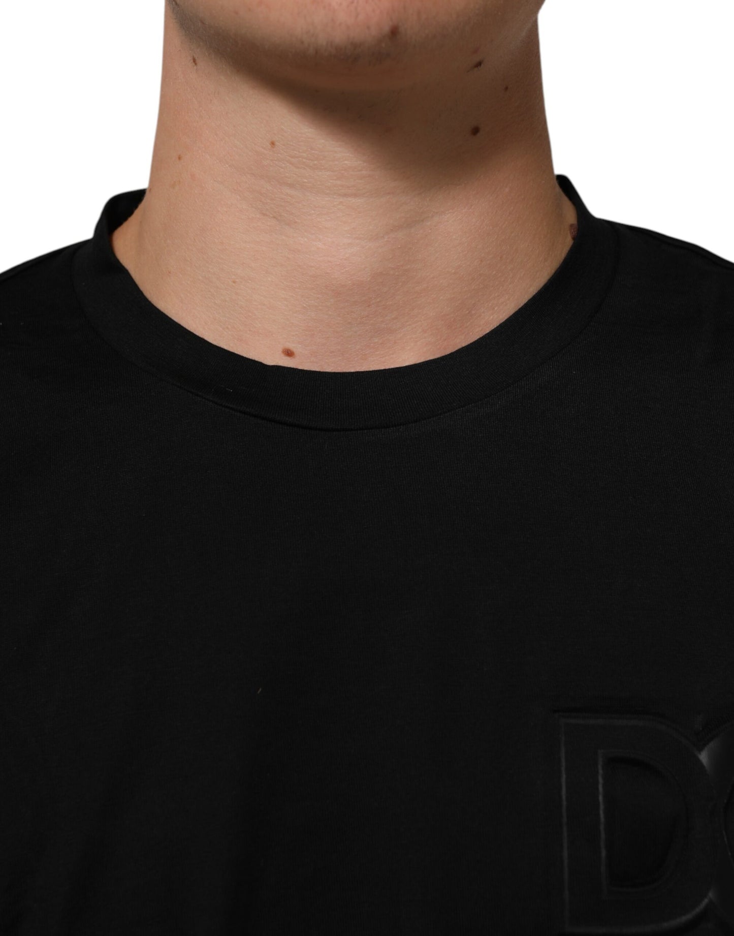 Dolce & Gabbana Black Logo Patch Cotton Men Crew Neck T-shirt Mens T-Shirt