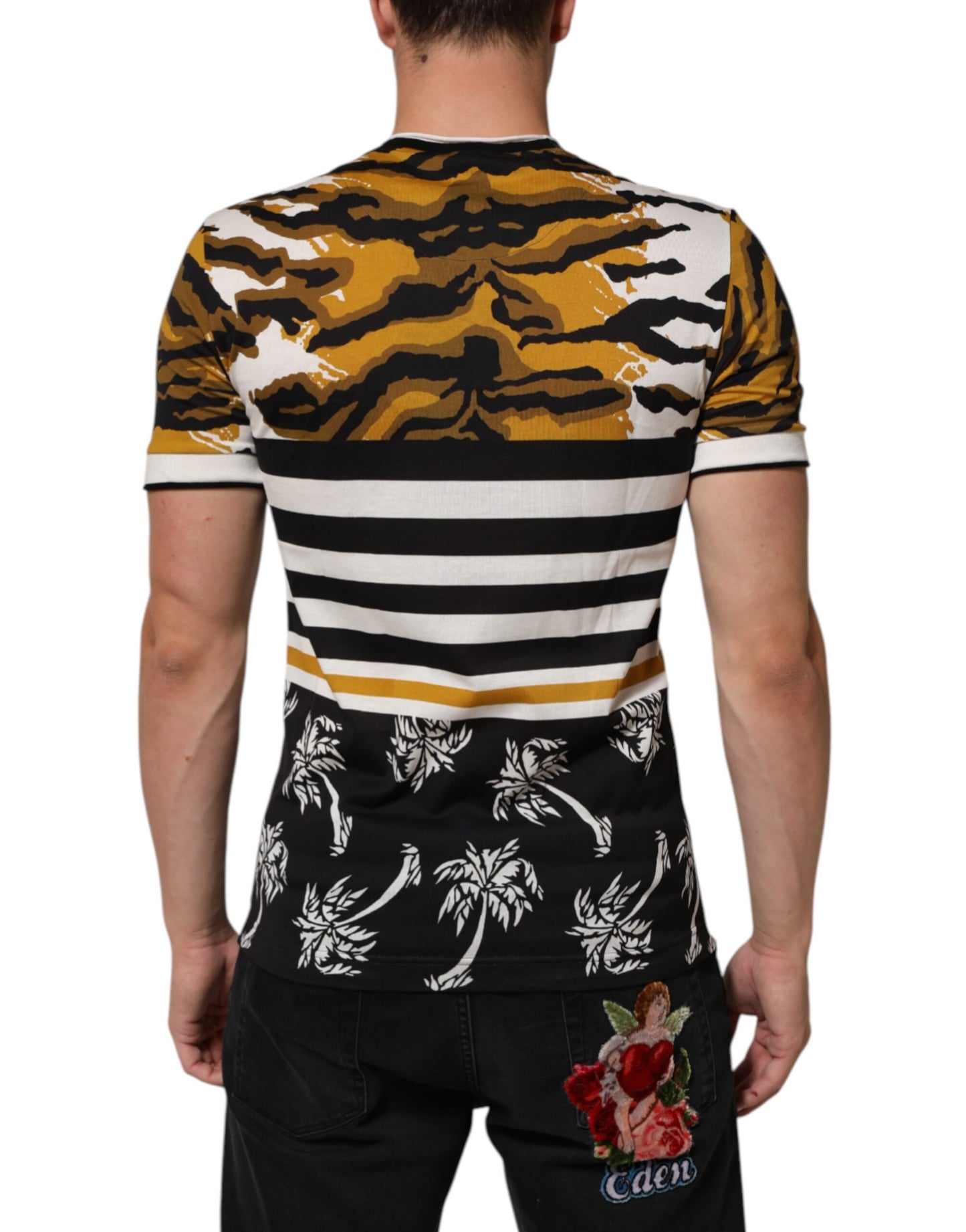 Dolce & Gabbana Multicolor Leopard Palm Leaf Men Crew Neck T-shirt Mens T-Shirt