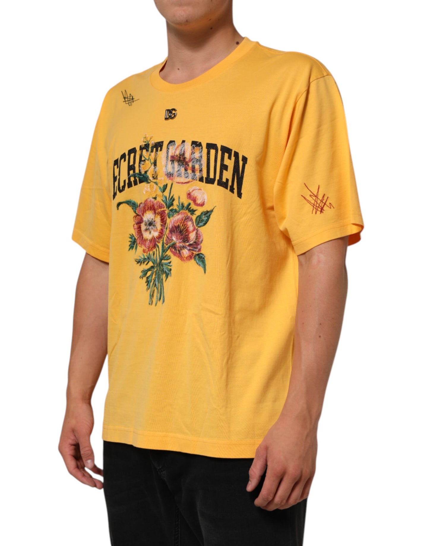 Dolce & Gabbana Yellow Secret Graden Floral Cotton CrewNeck T-shirt Mens T-Shirt