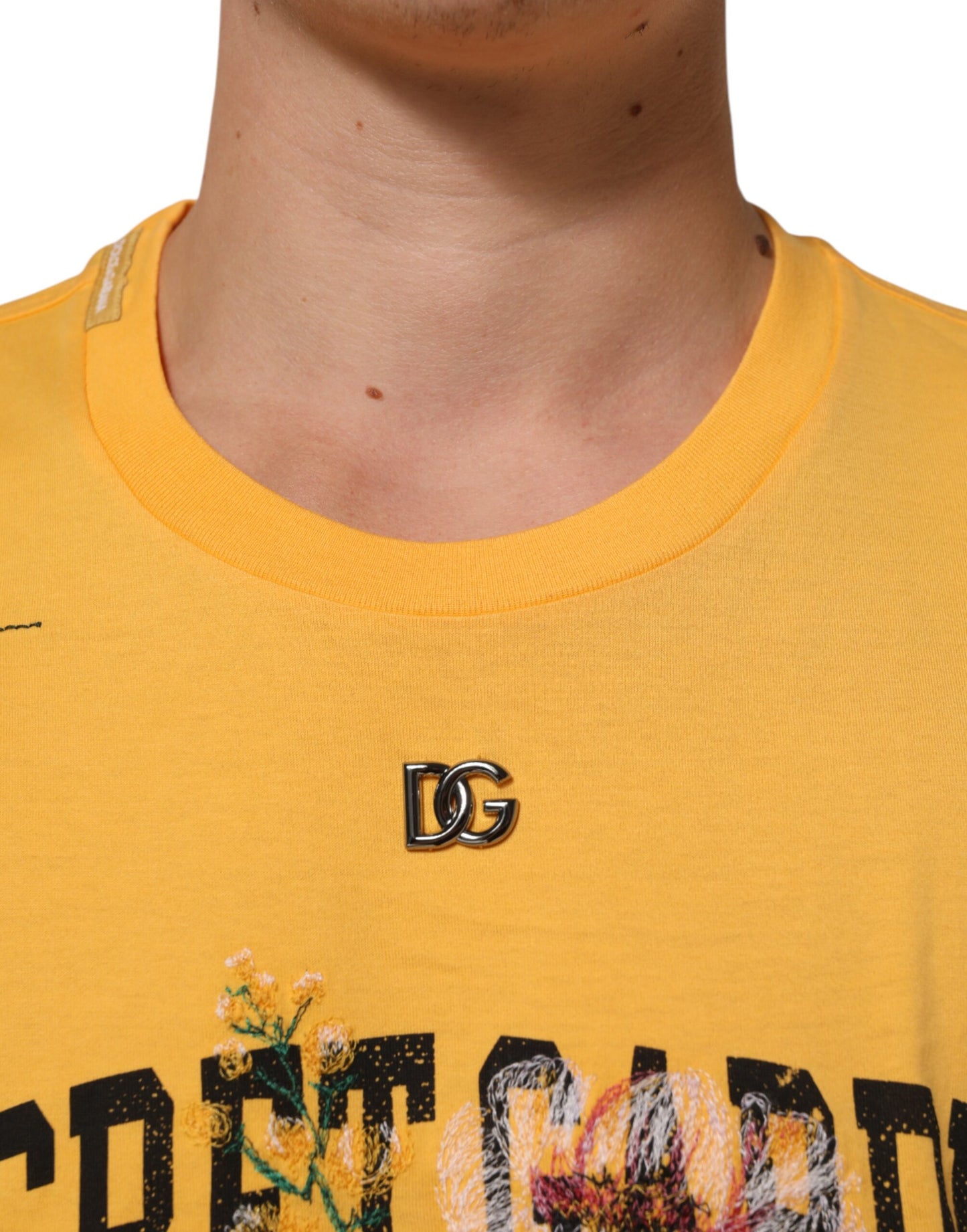 Dolce & Gabbana Yellow Secret Graden Floral Cotton CrewNeck T-shirt Mens T-Shirt