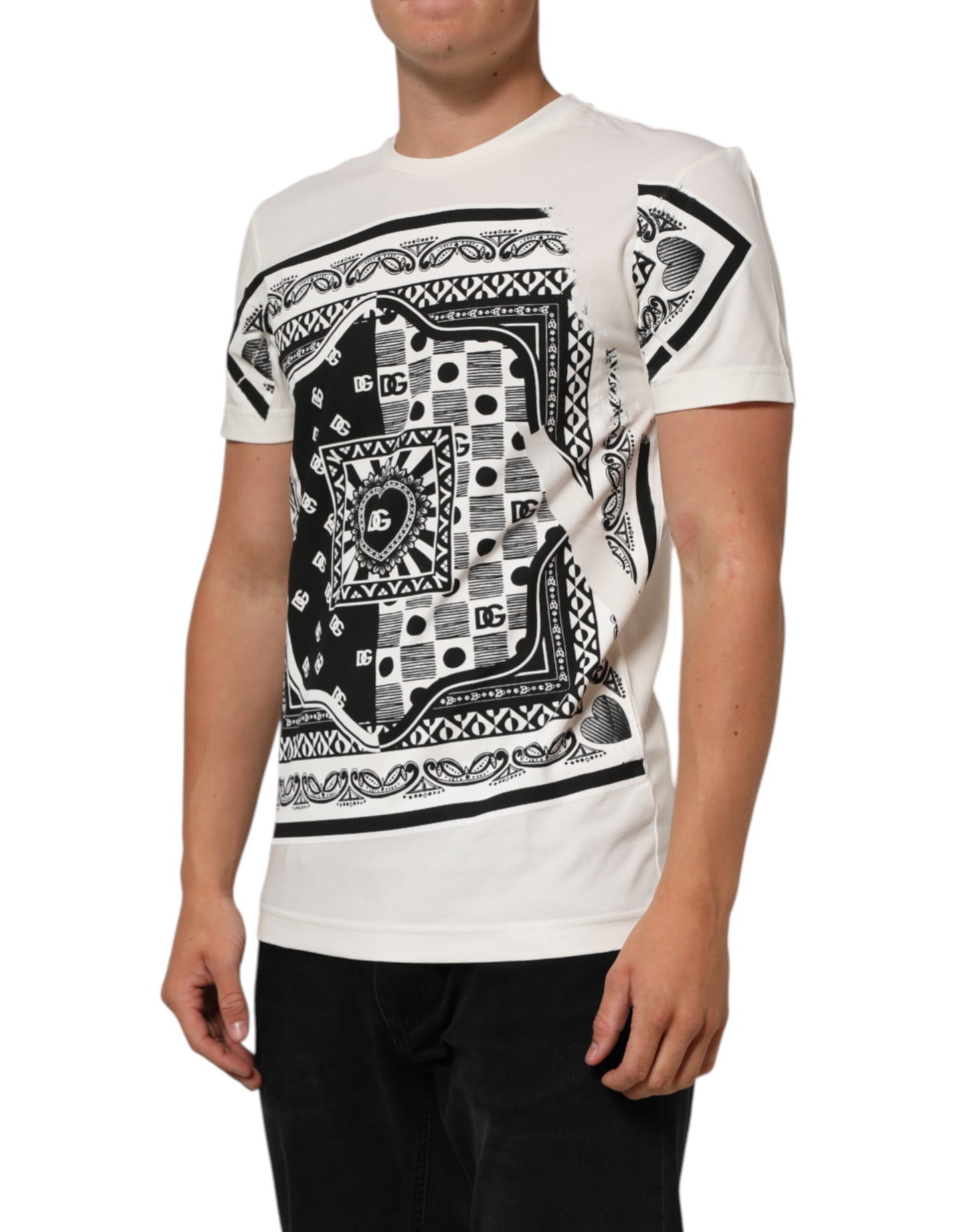 Dolce & Gabbana White Cotton Logo Bandana Print Men T-shirt Mens T-Shirt