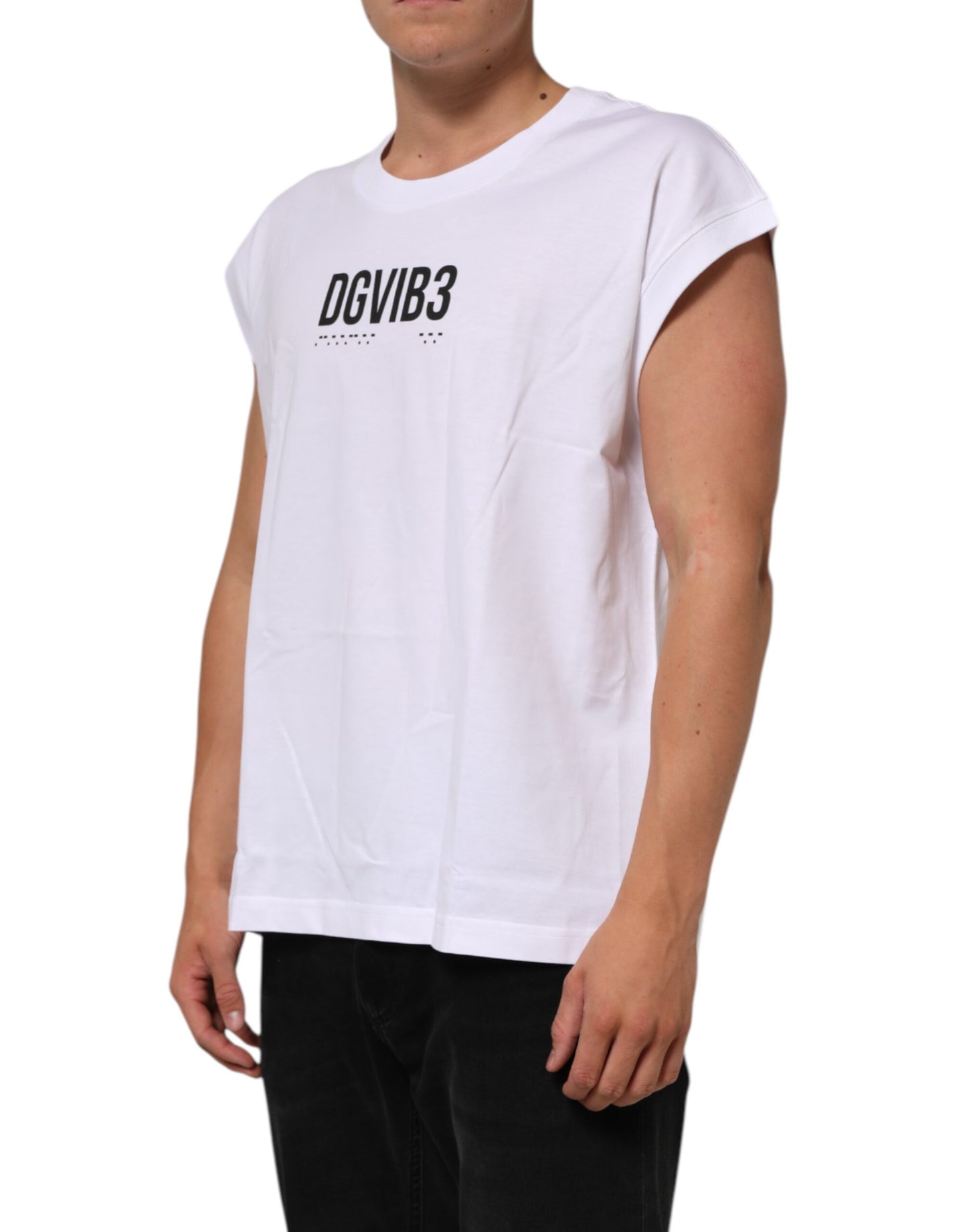 Dolce & Gabbana White Cotton Sleeveless Printed Tank T-shirt Mens T-Shirt