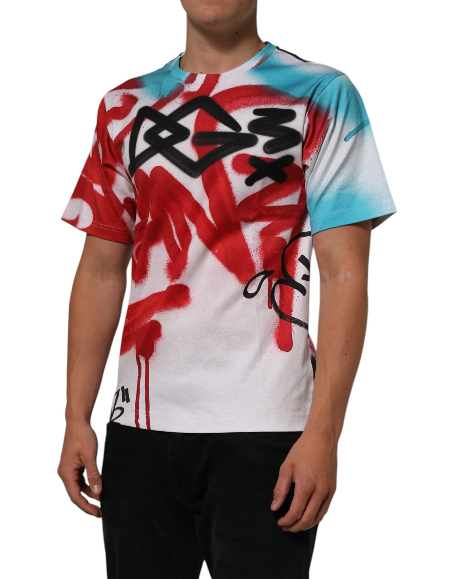 Dolce & Gabbana White Graffiti Crew Neck Short Sleeves T-shirt Mens T-Shirt