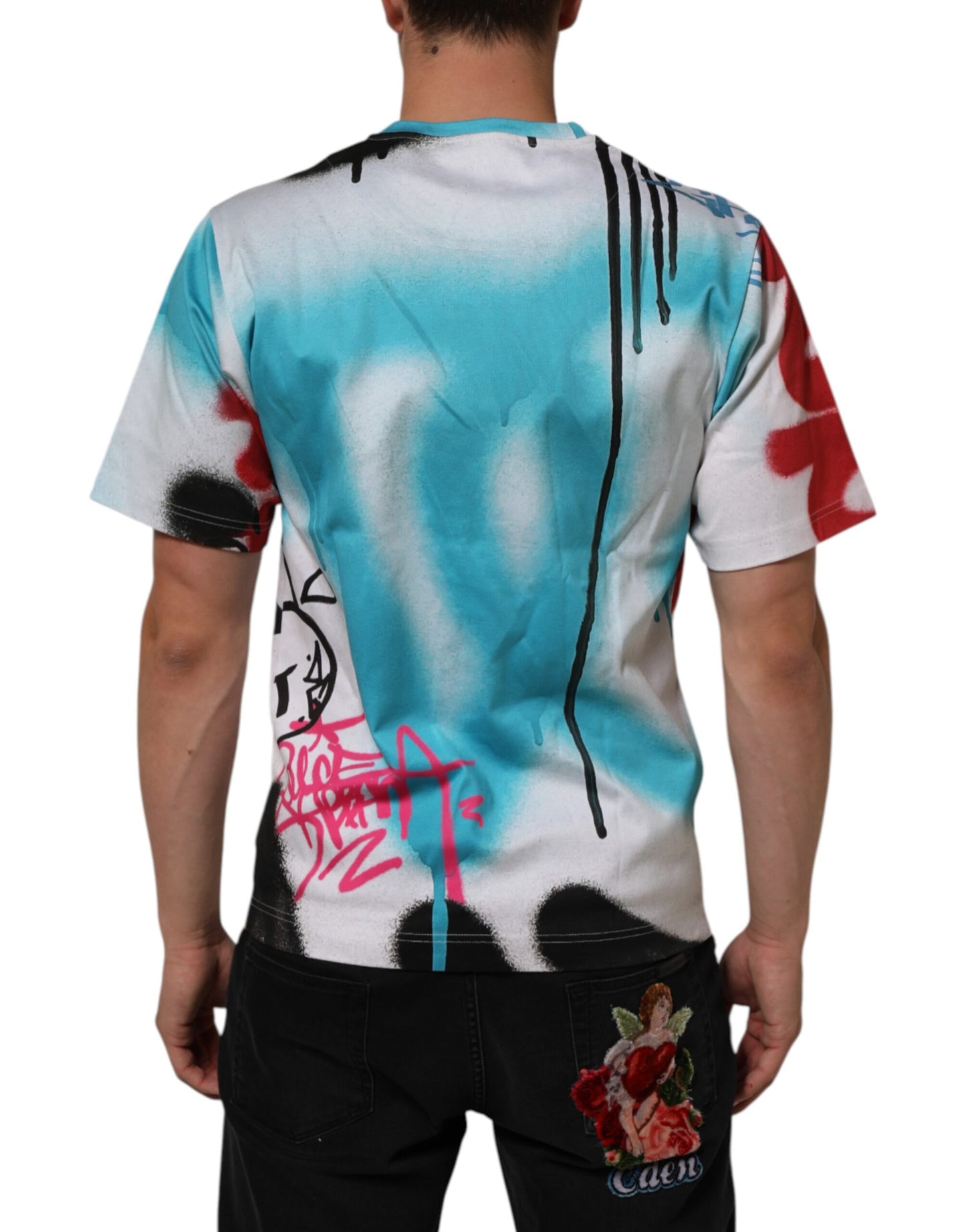 Dolce & Gabbana White Graffiti Crew Neck Short Sleeves T-shirt Mens T-Shirt
