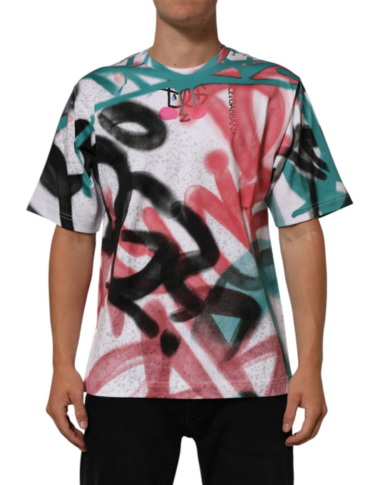 Dolce & Gabbana White Graffiti Crew Neck Short Sleeves T-shirt Mens T-Shirt