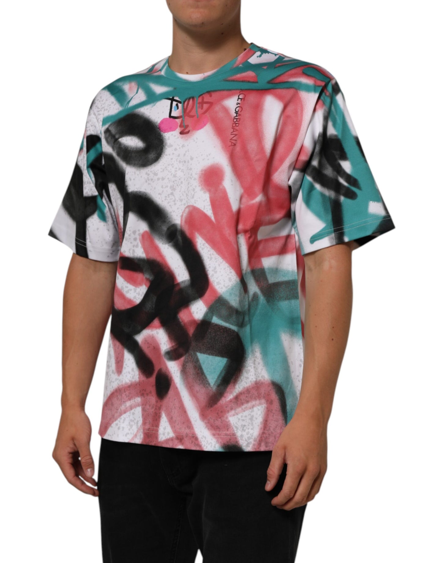Dolce & Gabbana White Graffiti Crew Neck Short Sleeves T-shirt Mens T-Shirt