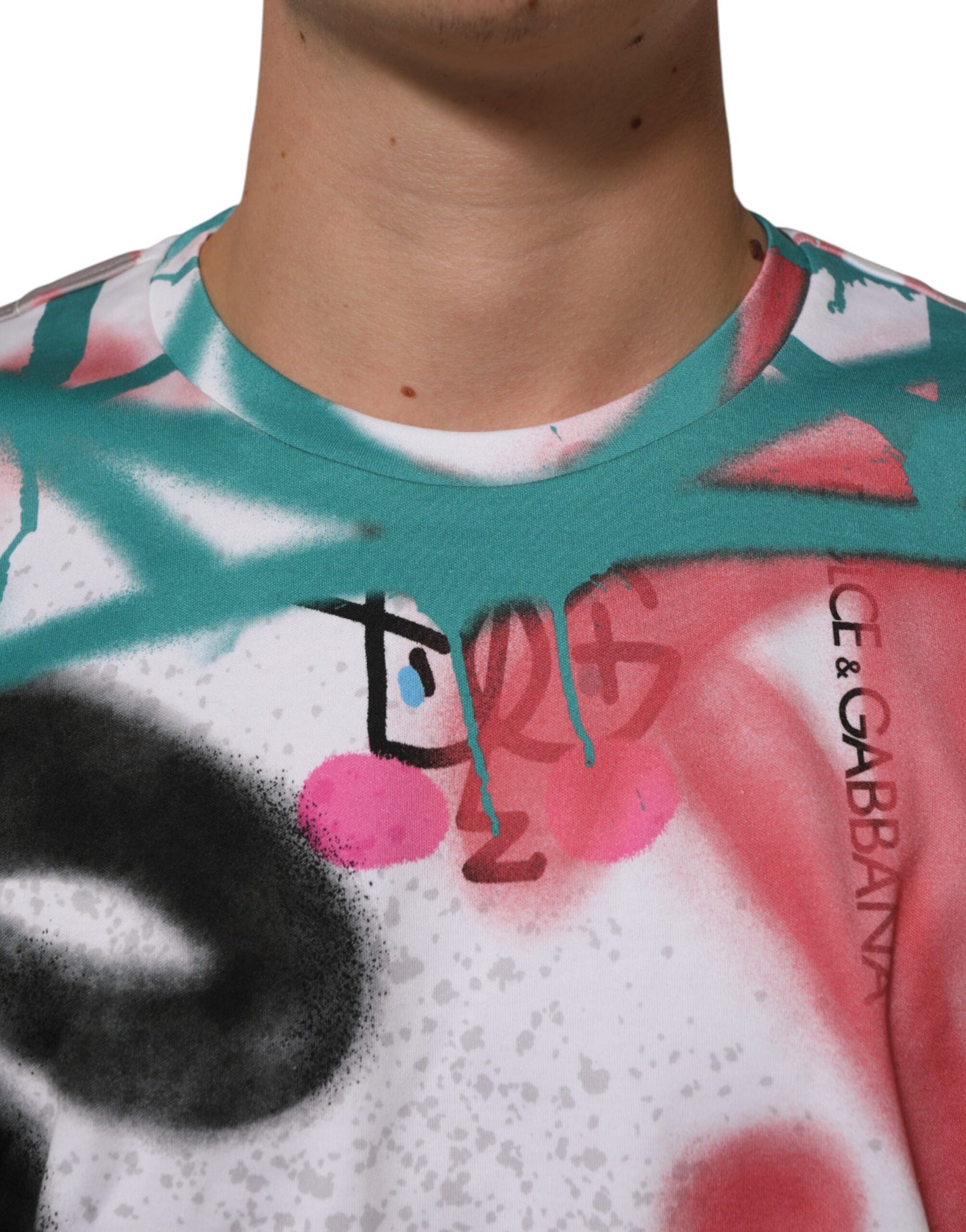 Dolce & Gabbana White Graffiti Crew Neck Short Sleeves T-shirt Mens T-Shirt