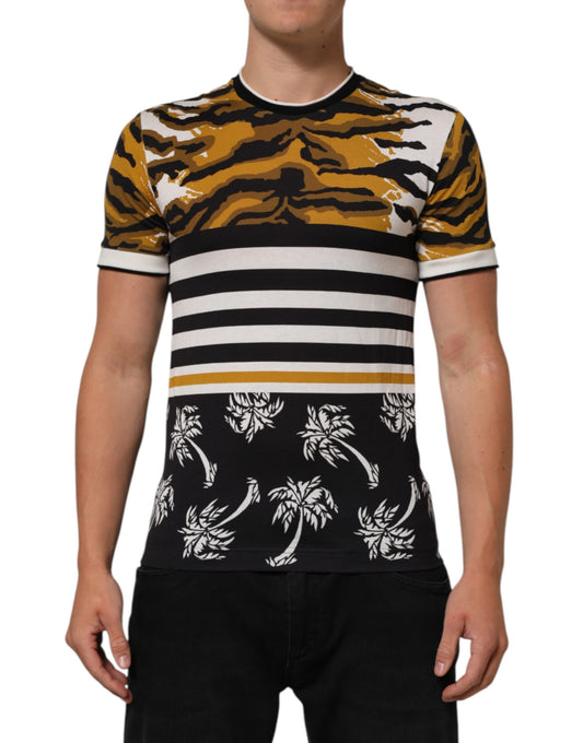 Dolce & Gabbana Multicolor Leopard Palm Leaf Men Crew Neck T-shirt Mens T-Shirt