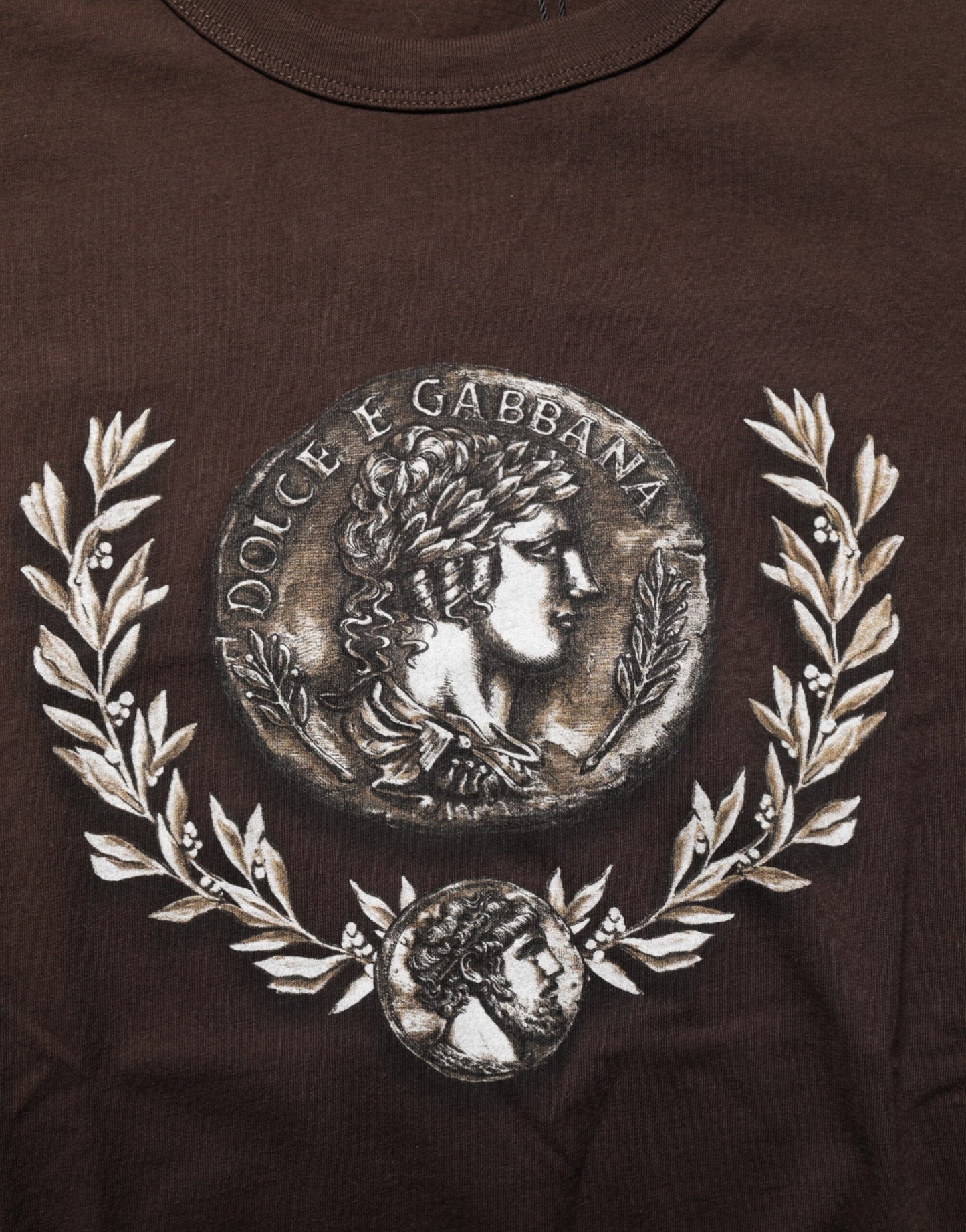 Dolce & Gabbana Brown Coin Laurel Print Men Crew Neck T-shirt Mens T-Shirt