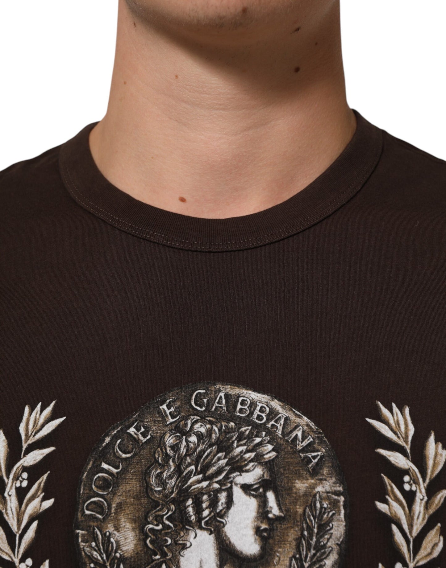 Dolce & Gabbana Brown Coin Laurel Print Men Crew Neck T-shirt Mens T-Shirt