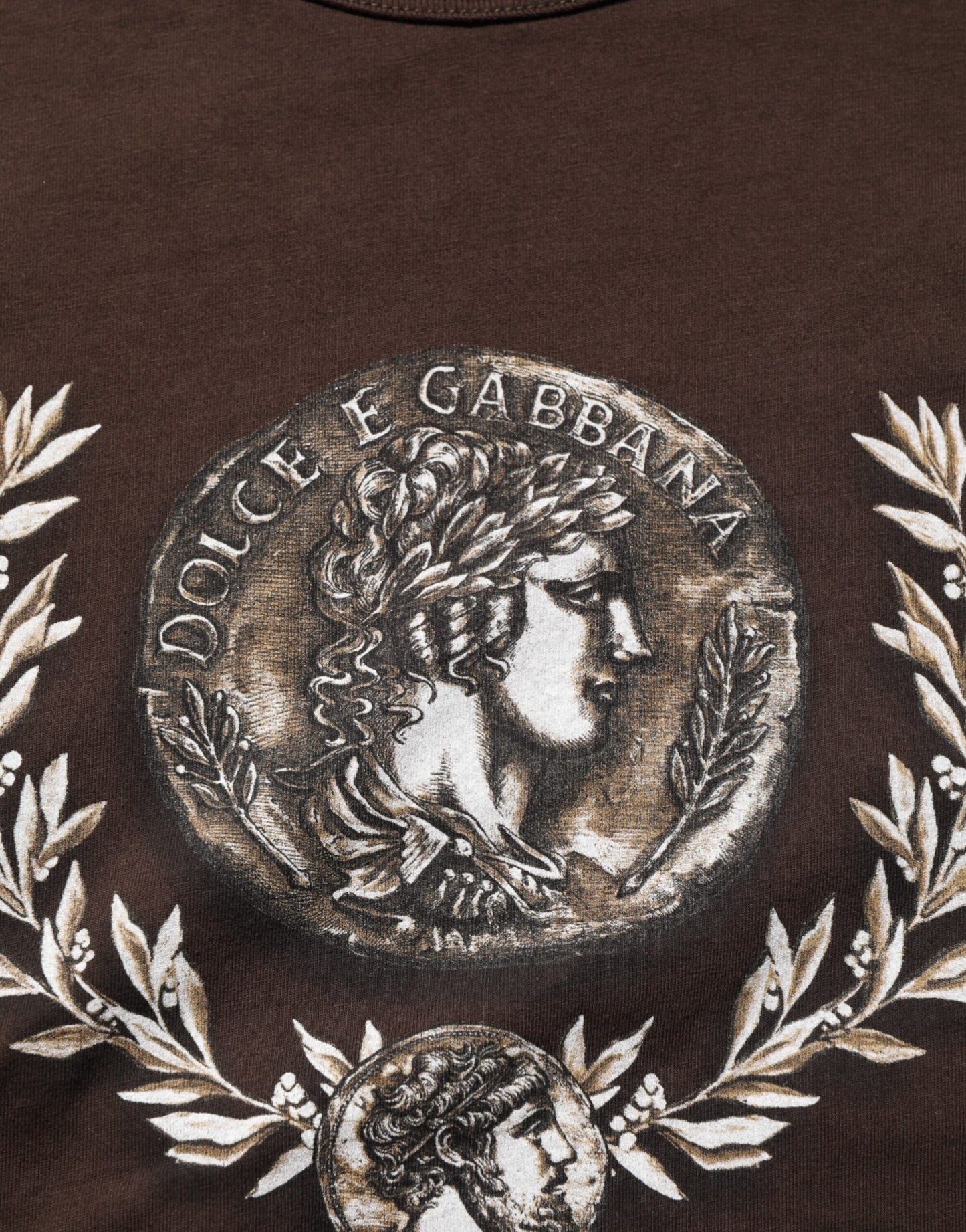 Dolce & Gabbana Brown Coin Laurel Print Men Crew Neck T-shirt Mens T-Shirt