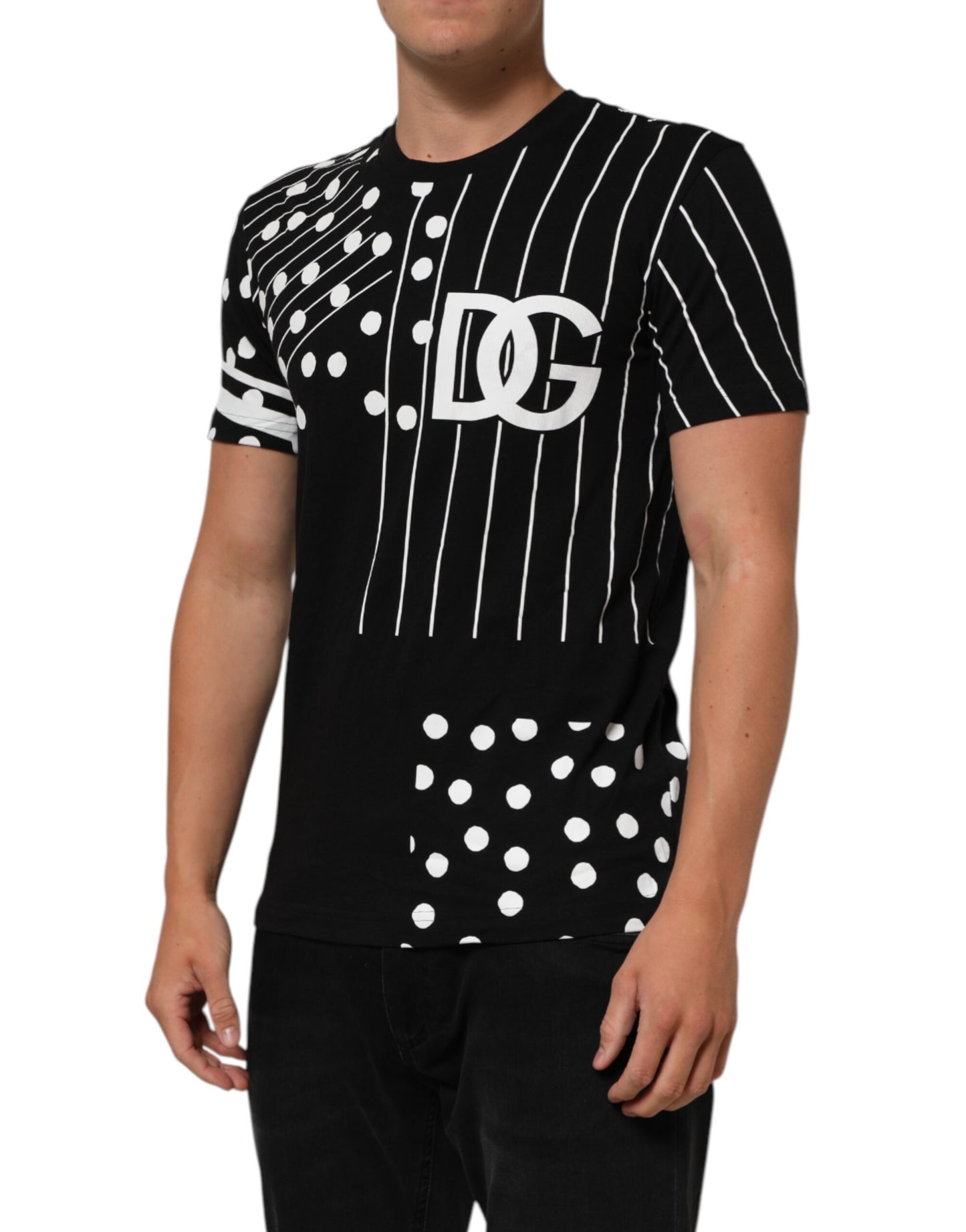 Dolce & Gabbana Black Cotton Polka Dots Round Neck T-shirt Mens T-Shirt