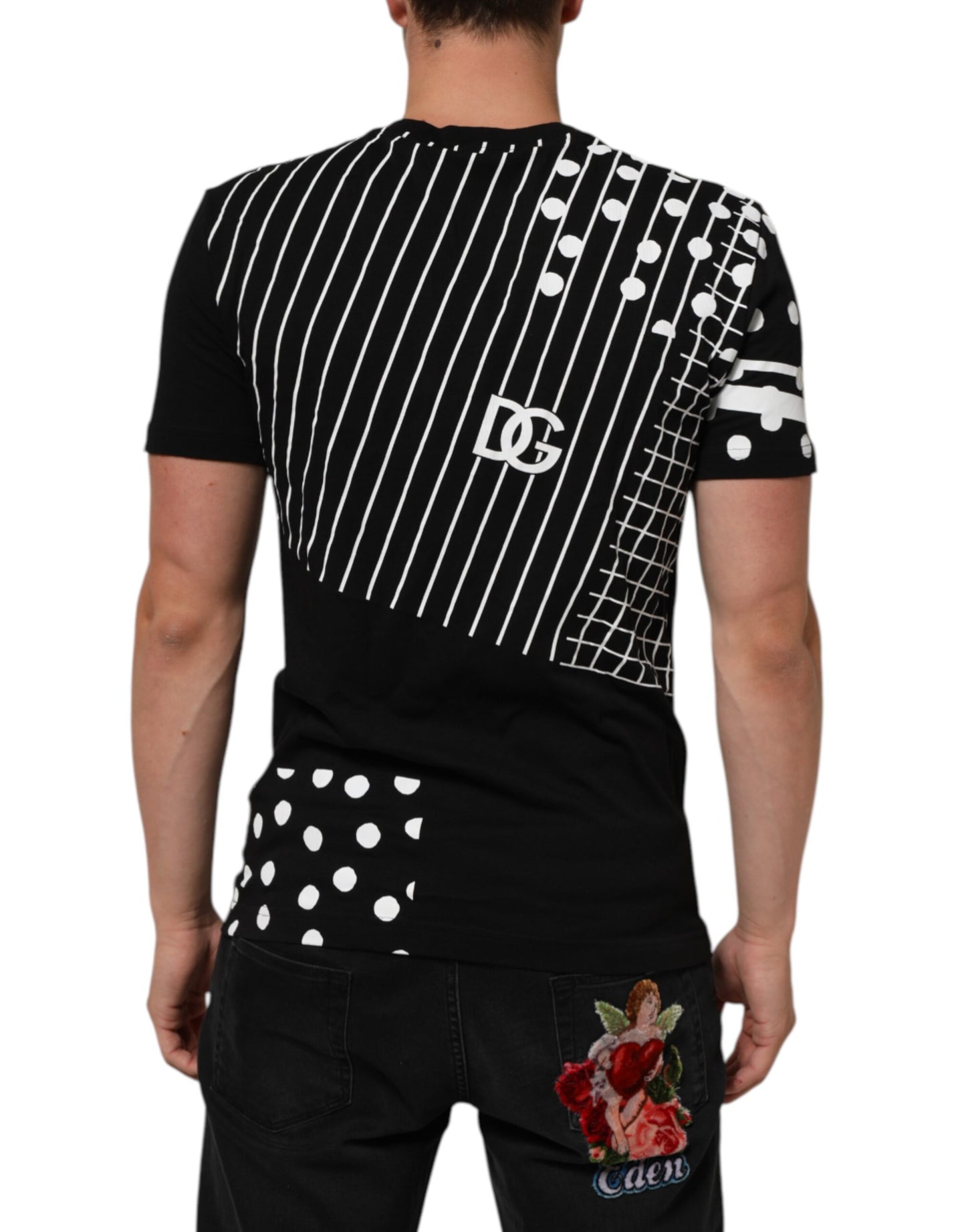 Dolce & Gabbana Black Cotton Polka Dots Round Neck T-shirt Mens T-Shirt