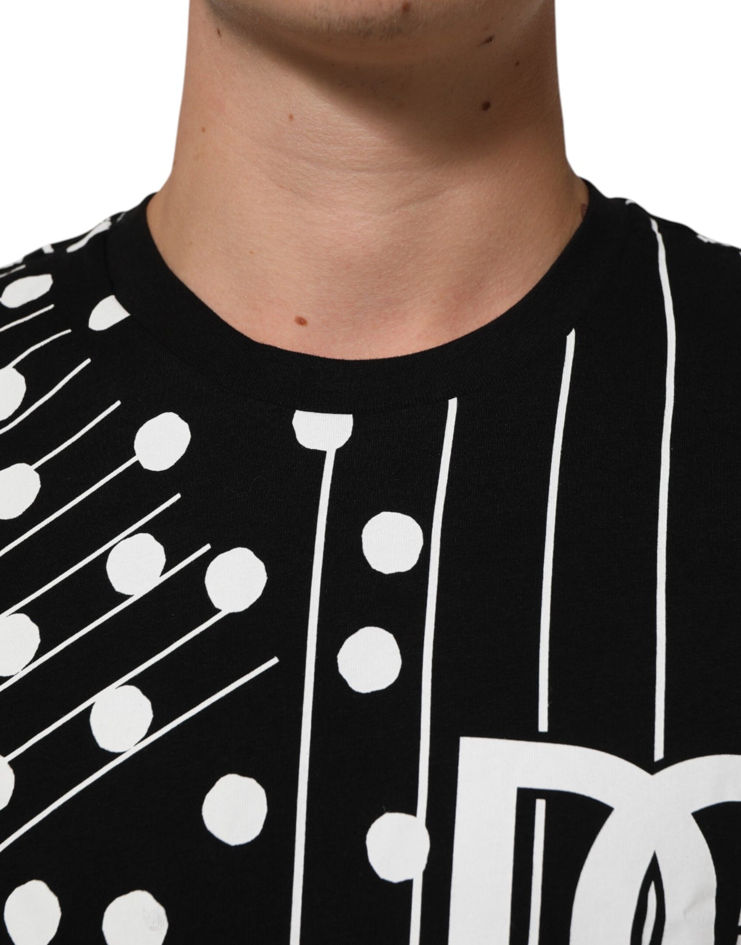 Dolce & Gabbana Black Cotton Polka Dots Round Neck T-shirt Mens T-Shirt