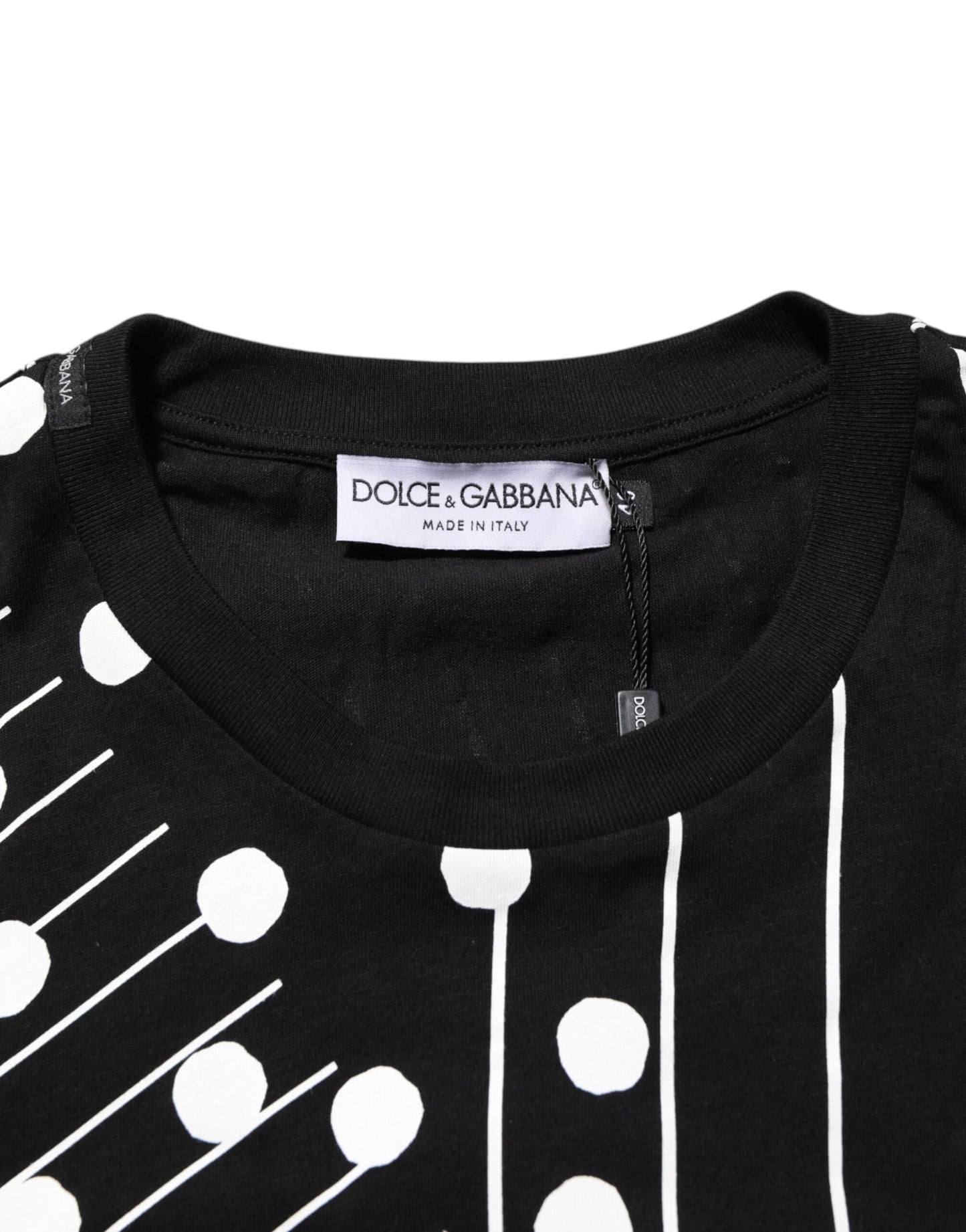 Dolce & Gabbana Black Cotton Polka Dots Round Neck T-shirt Mens T-Shirt
