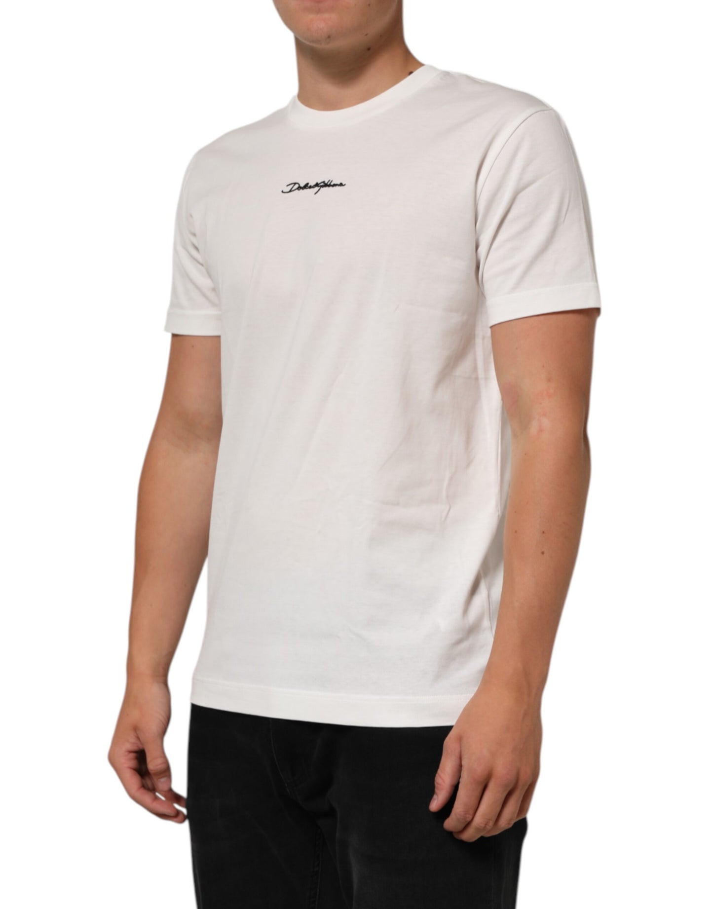 Dolce & Gabbana White Cotton Logo Print Crew Neck Men T-shirt Mens T-Shirt