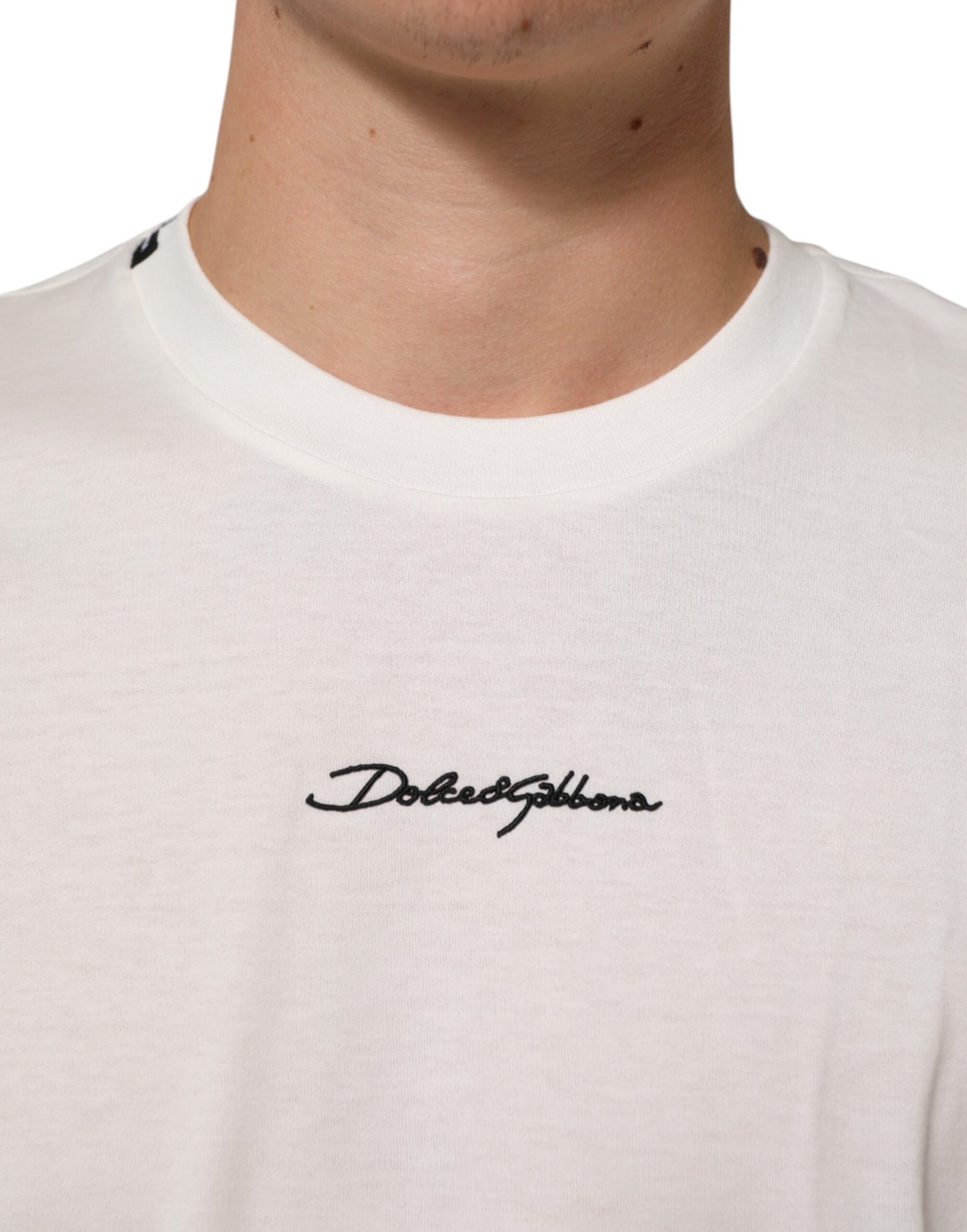 Dolce & Gabbana White Cotton Logo Print Crew Neck Men T-shirt Mens T-Shirt