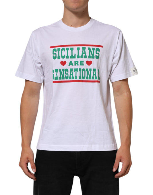 Dolce & Gabbana White Graphic Print Cotton Crew Neck T-shirt Mens T-Shirt
