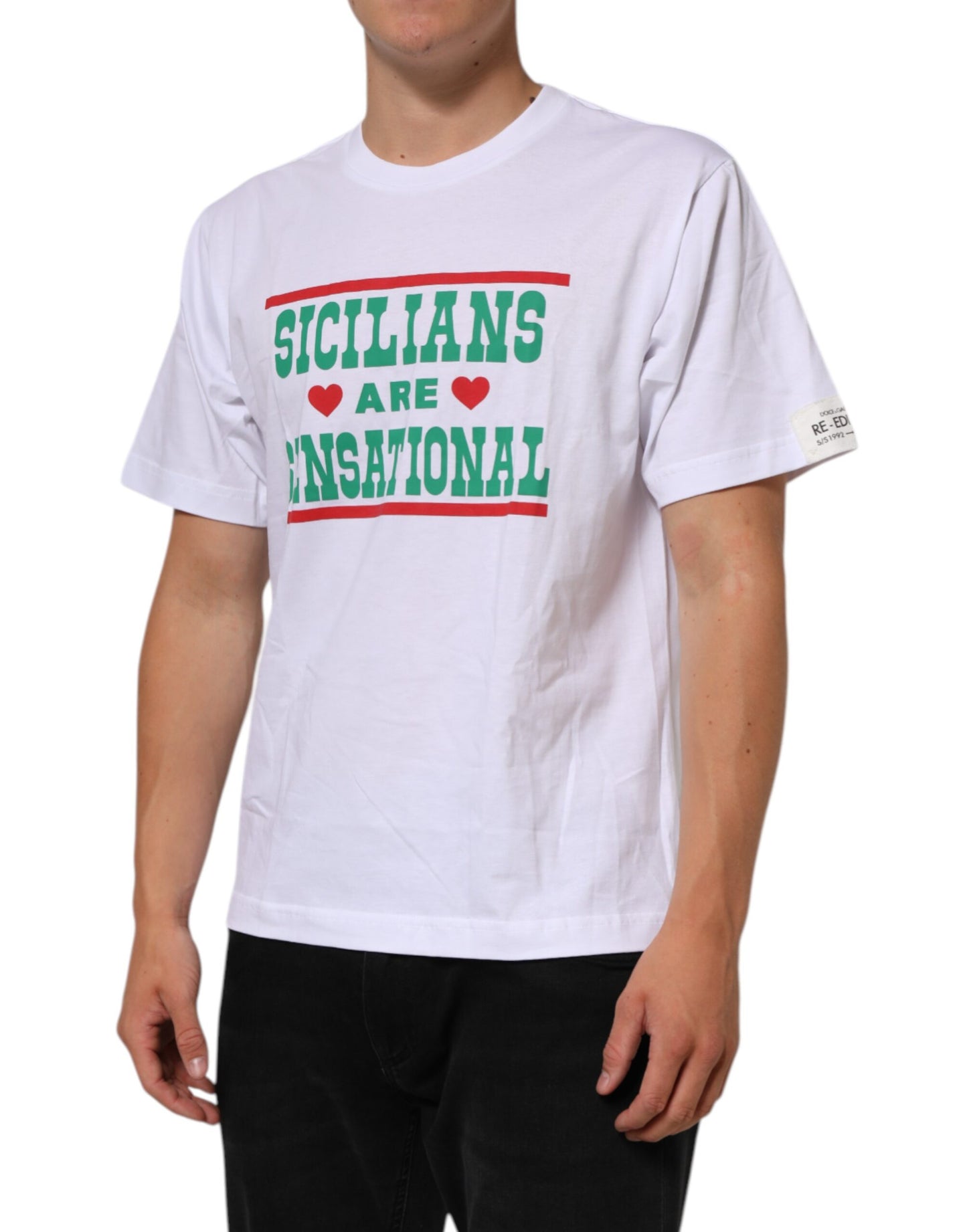 Dolce & Gabbana White Graphic Print Cotton Crew Neck T-shirt Mens T-Shirt