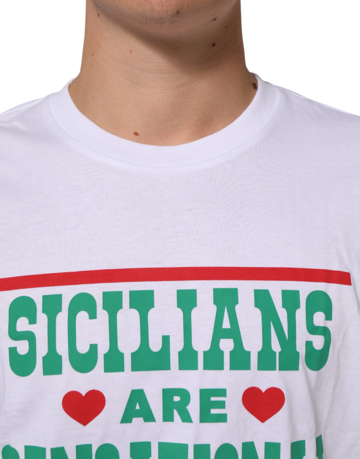 Dolce & Gabbana White Graphic Print Cotton Crew Neck T-shirt Mens T-Shirt