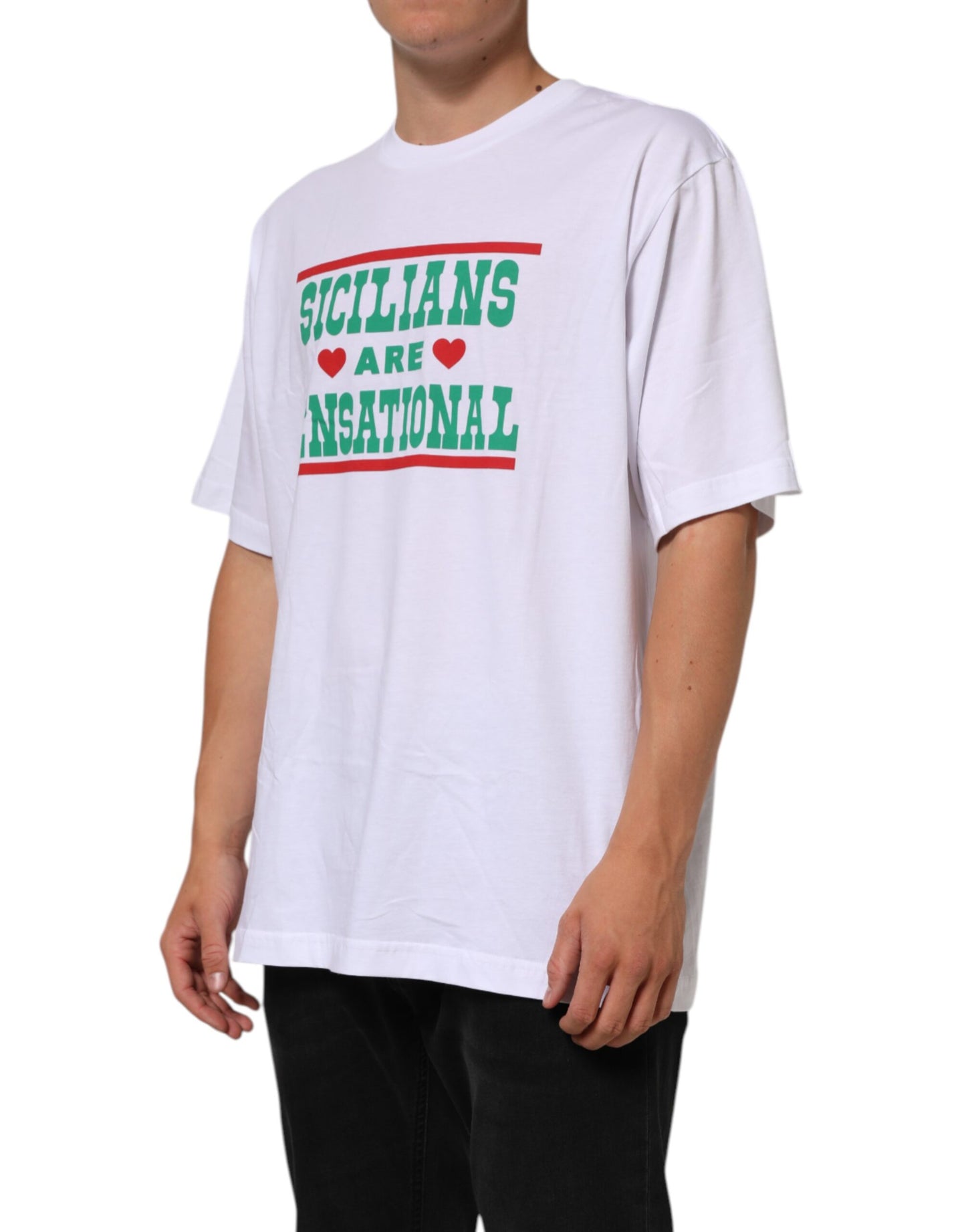 Dolce & Gabbana White Graphic Print Cotton CrewNeck T-shirt Mens T-Shirt