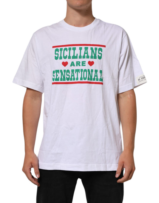 Dolce & Gabbana White Graphic Print Cotton Crew Neck T-shirt Mens T-Shirt