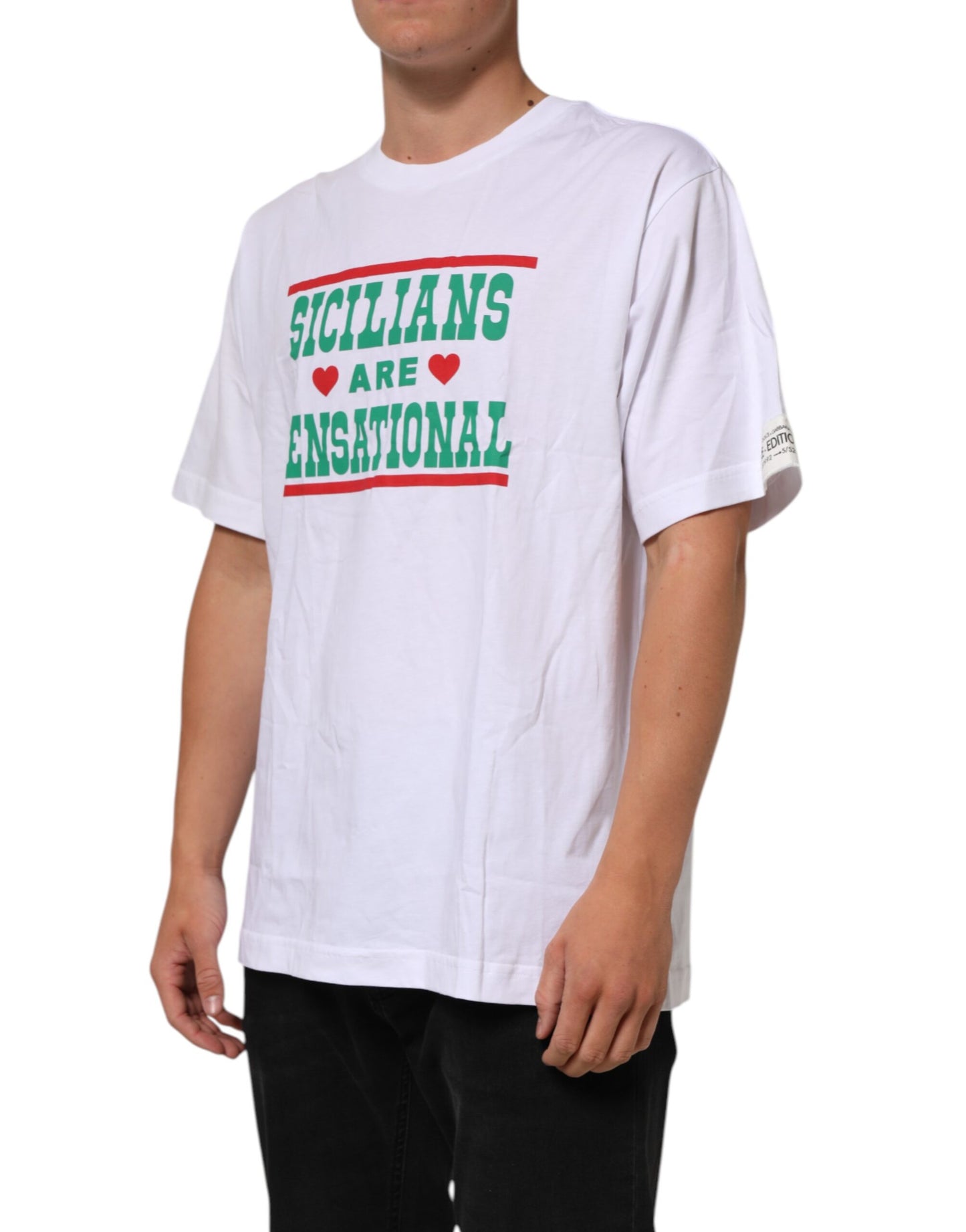 Dolce & Gabbana White Graphic Print Cotton Crew Neck T-shirt Mens T-Shirt