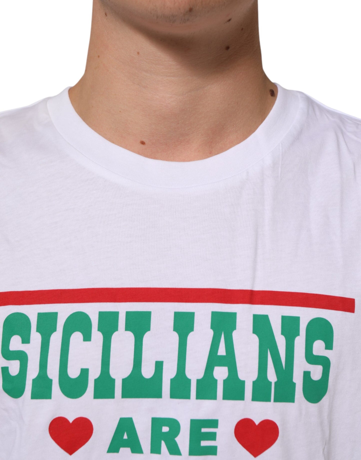 Dolce & Gabbana White Graphic Print Cotton Crew Neck T-shirt Mens T-Shirt