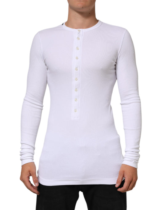Dolce & Gabbana White Long Sleeves Button Closure T-shirt Mens T-Shirt