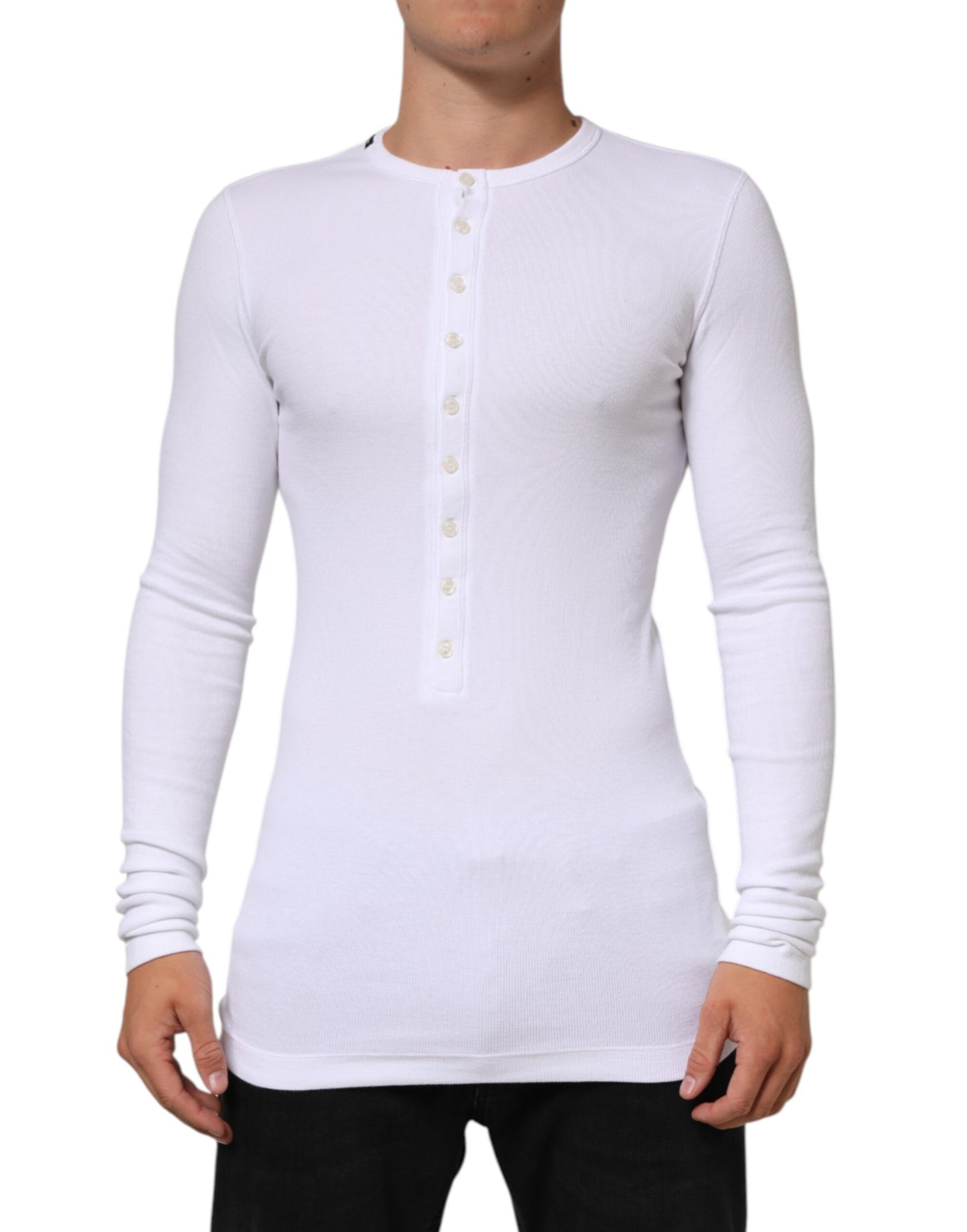 Dolce & Gabbana White Long Sleeves Button Closure T-shirt Mens T-Shirt