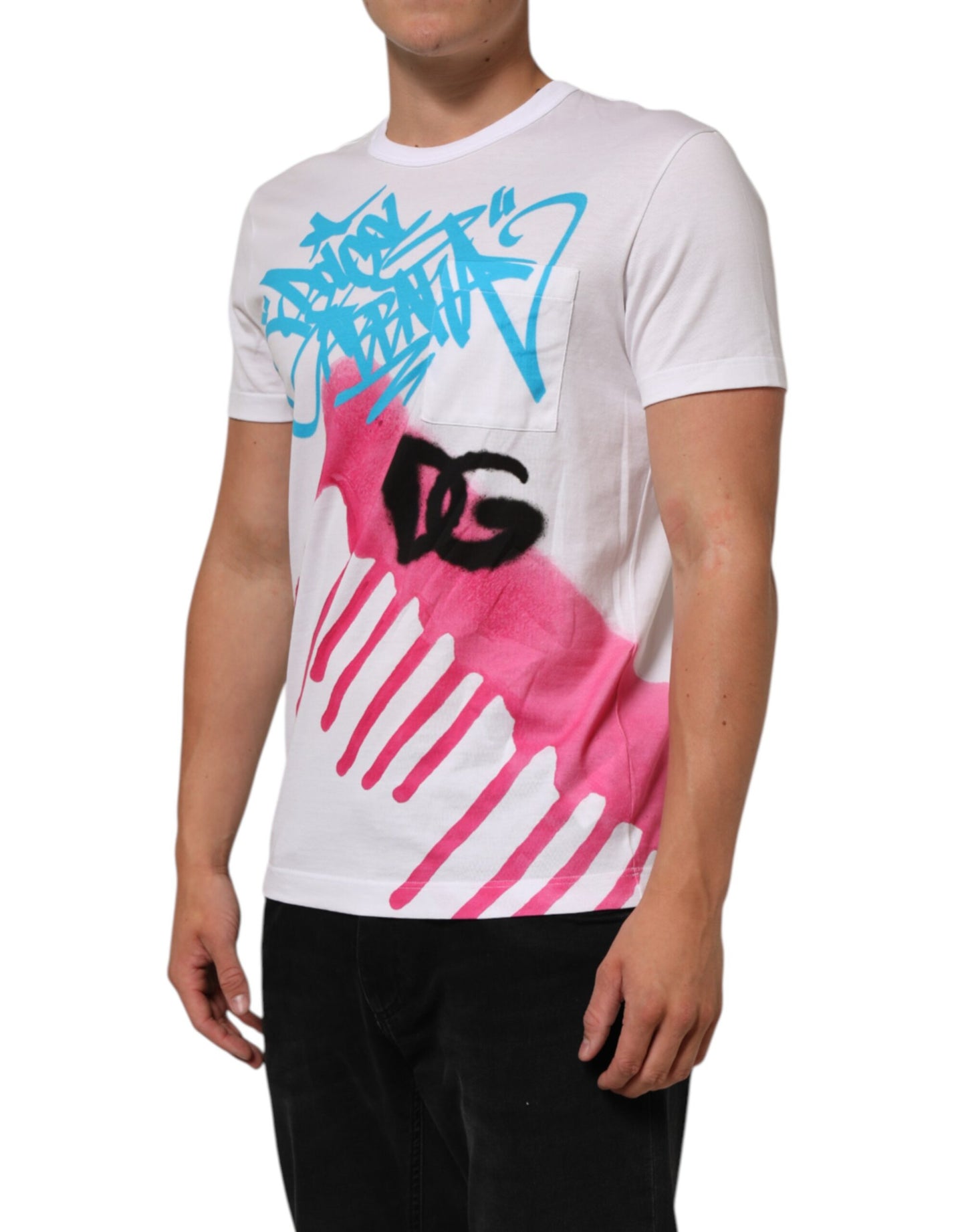 Dolce & Gabbana White Graphic Print Cotton Crew Neck T-shirt Mens T-Shirt