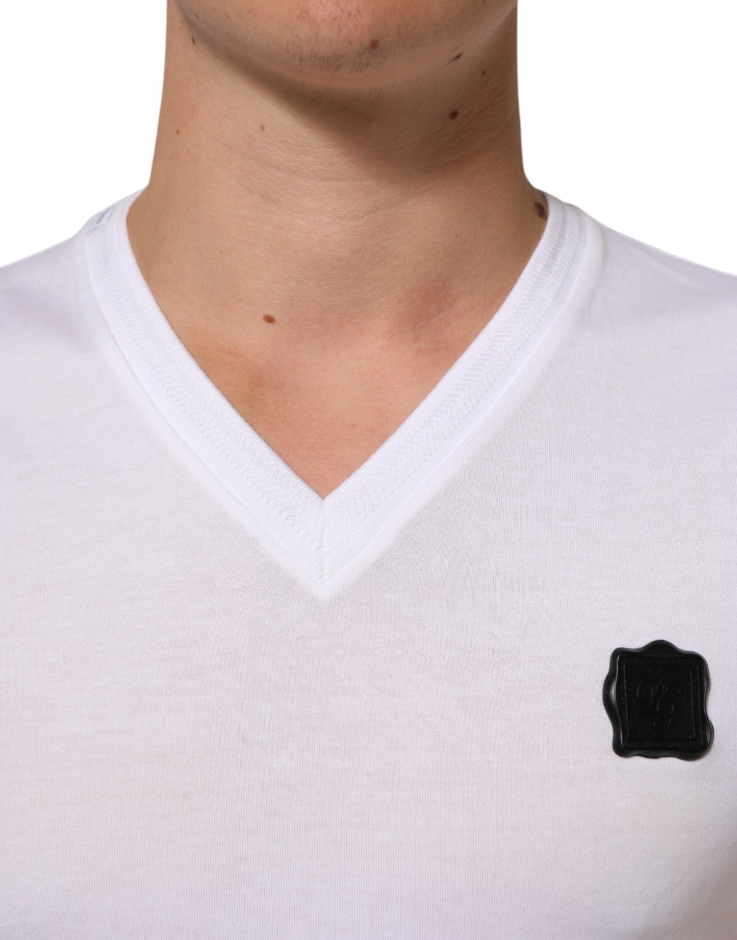 Dolce & Gabbana White Cotton Logo Patch V-neck Tee T-shirt Mens T-Shirt