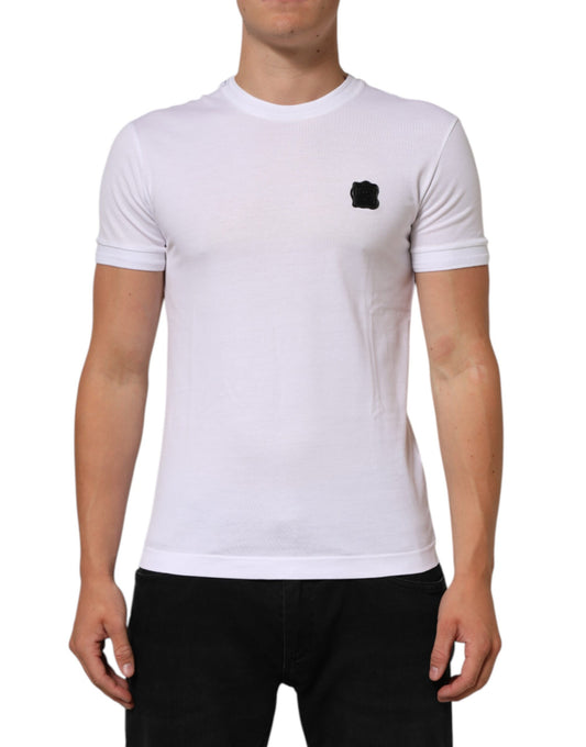 Dolce & Gabbana White Cotton Logo Patch Crew Neck  T-shirt Mens T-Shirt