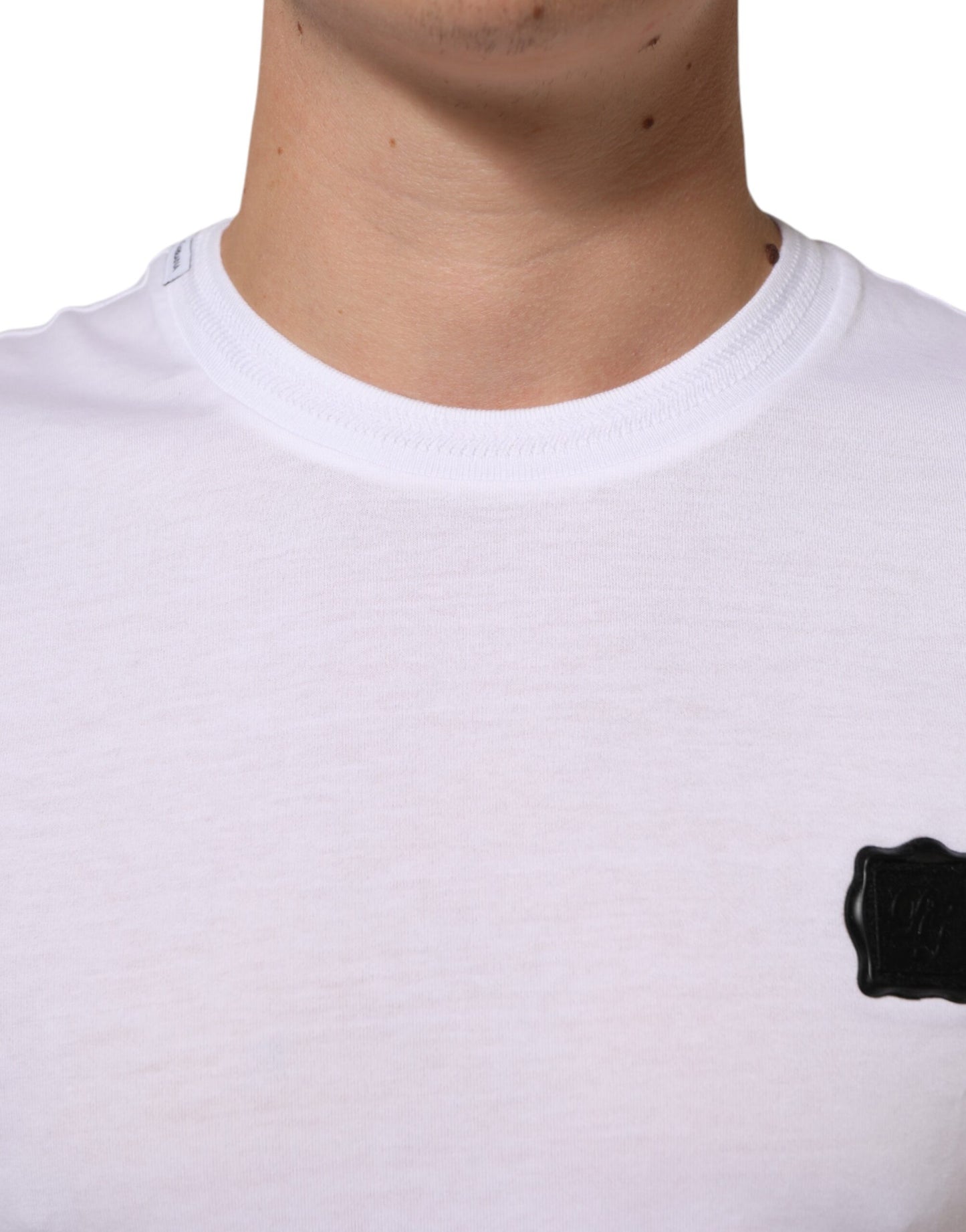 Dolce & Gabbana White Cotton Logo Patch Crew Neck  T-shirt Mens T-Shirt