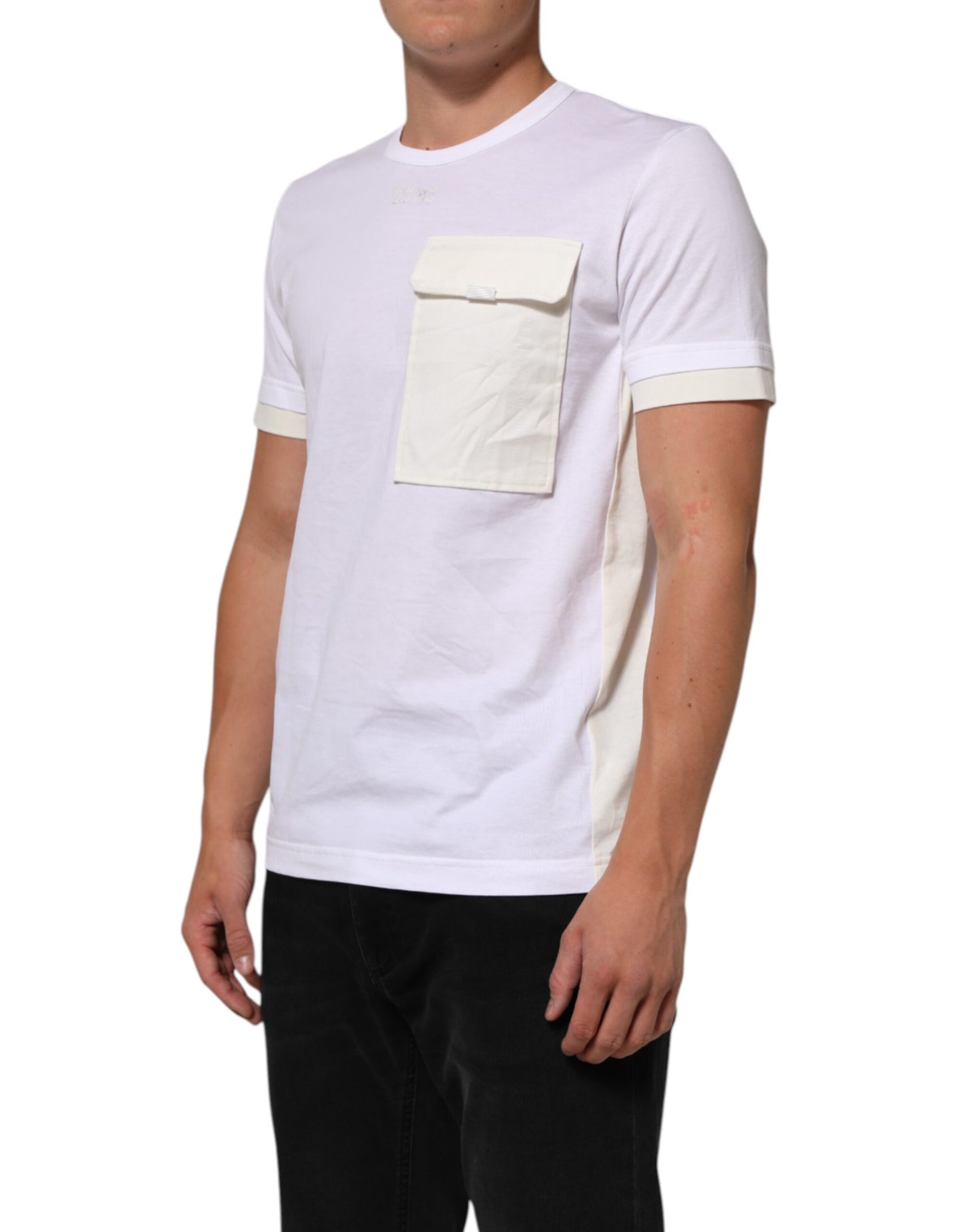 Dolce & Gabbana White Cotton Pocket Short Sleeves Men T-shirt Mens T-Shirt