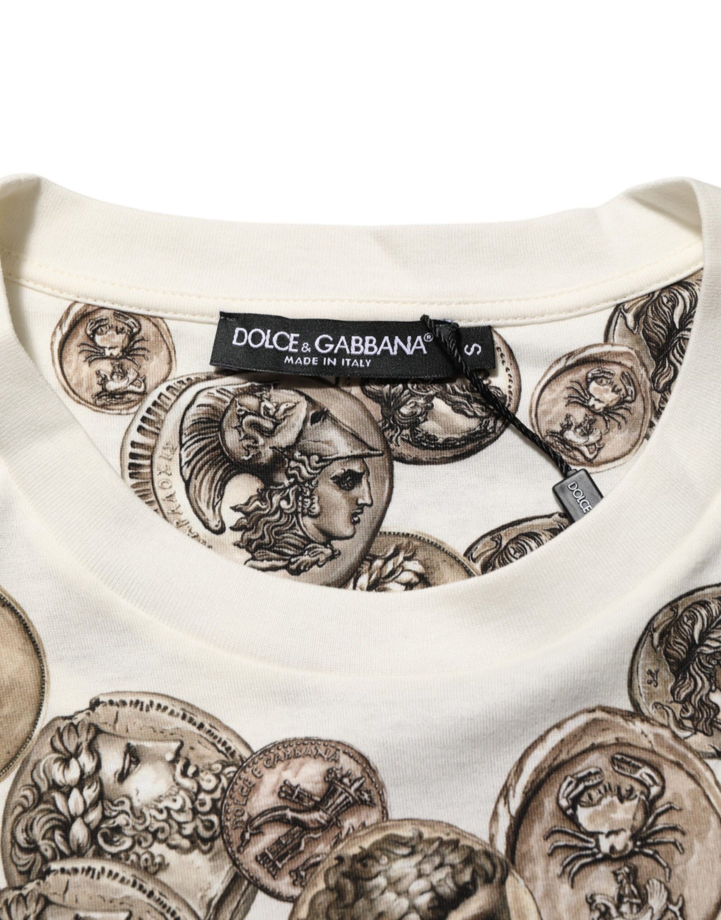Dolce & Gabbana White Coin Print Cotton Crew Neck Men T-shirt Mens T-Shirt