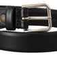 Dolce & Gabbana Black Calf Leather Silver Tone Logo Buckle Belt